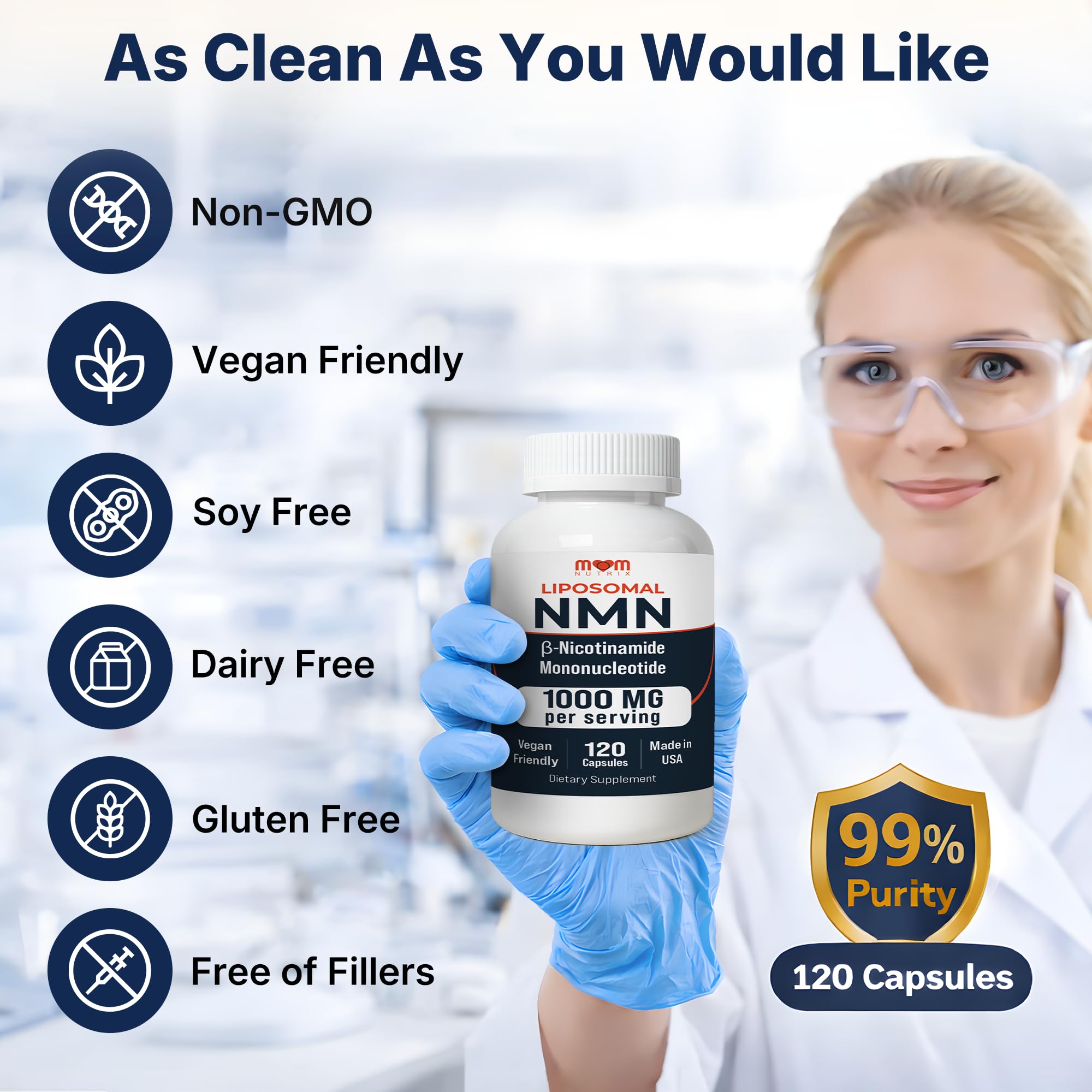 NMN Supplement 1000 mg Pure Nicotinamide Mononucleotide - NAD Precursor for Energy, Cellular Renewal & Longevity Support - Mitochondrial Support 120 Capsules - Vegan, Non GMO, Gluten Free MOM NUTRIX uk supplements