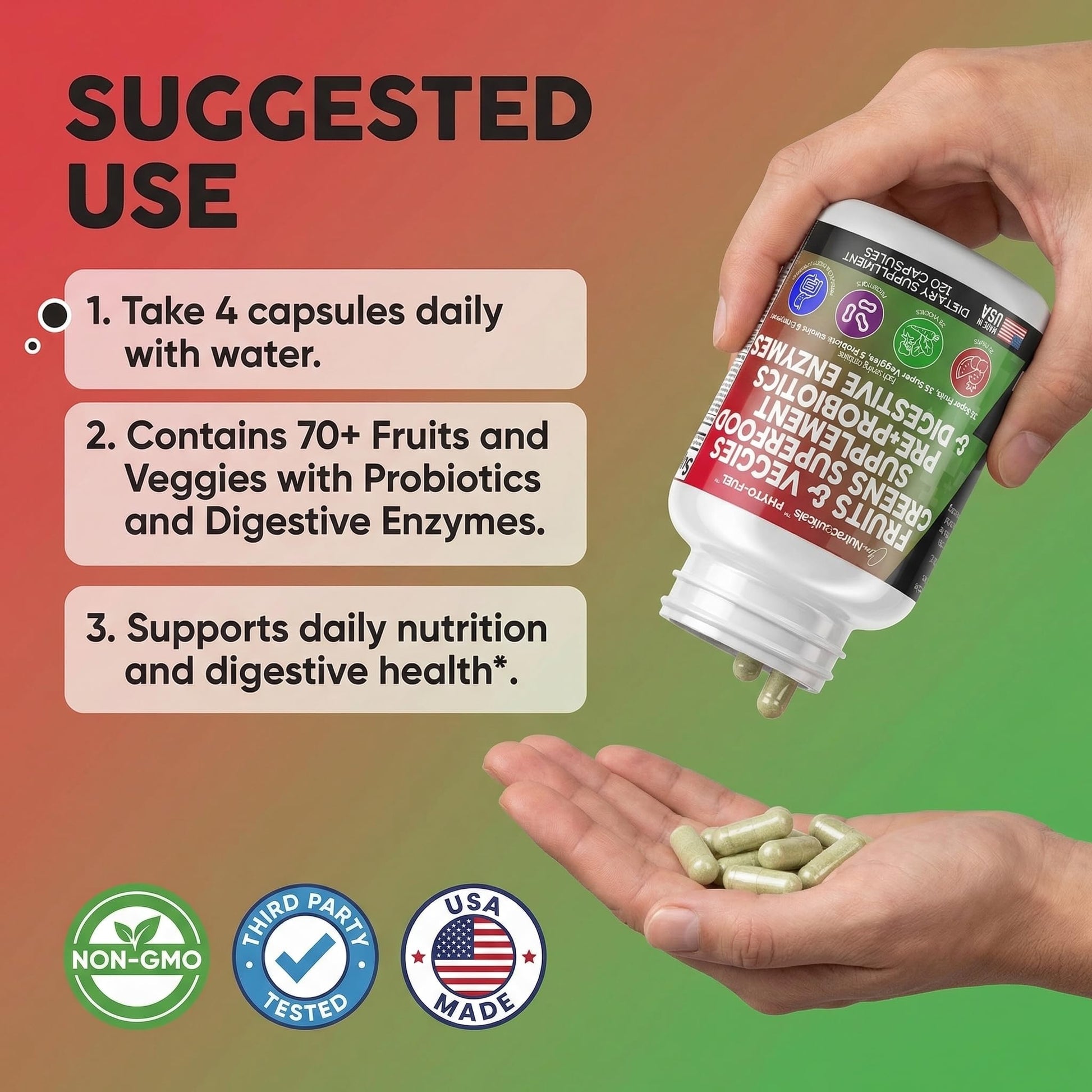 Clean Nutraceuticals Fruits and Veggies Supplement Reds & Green Superfood - Balance of Over 70 Fruit & Vegetable Supplements Capsules with Probiotics Prebiotics Digestive Enzymes - 120 Ct USA Clean Nutraceuticals uk supplements