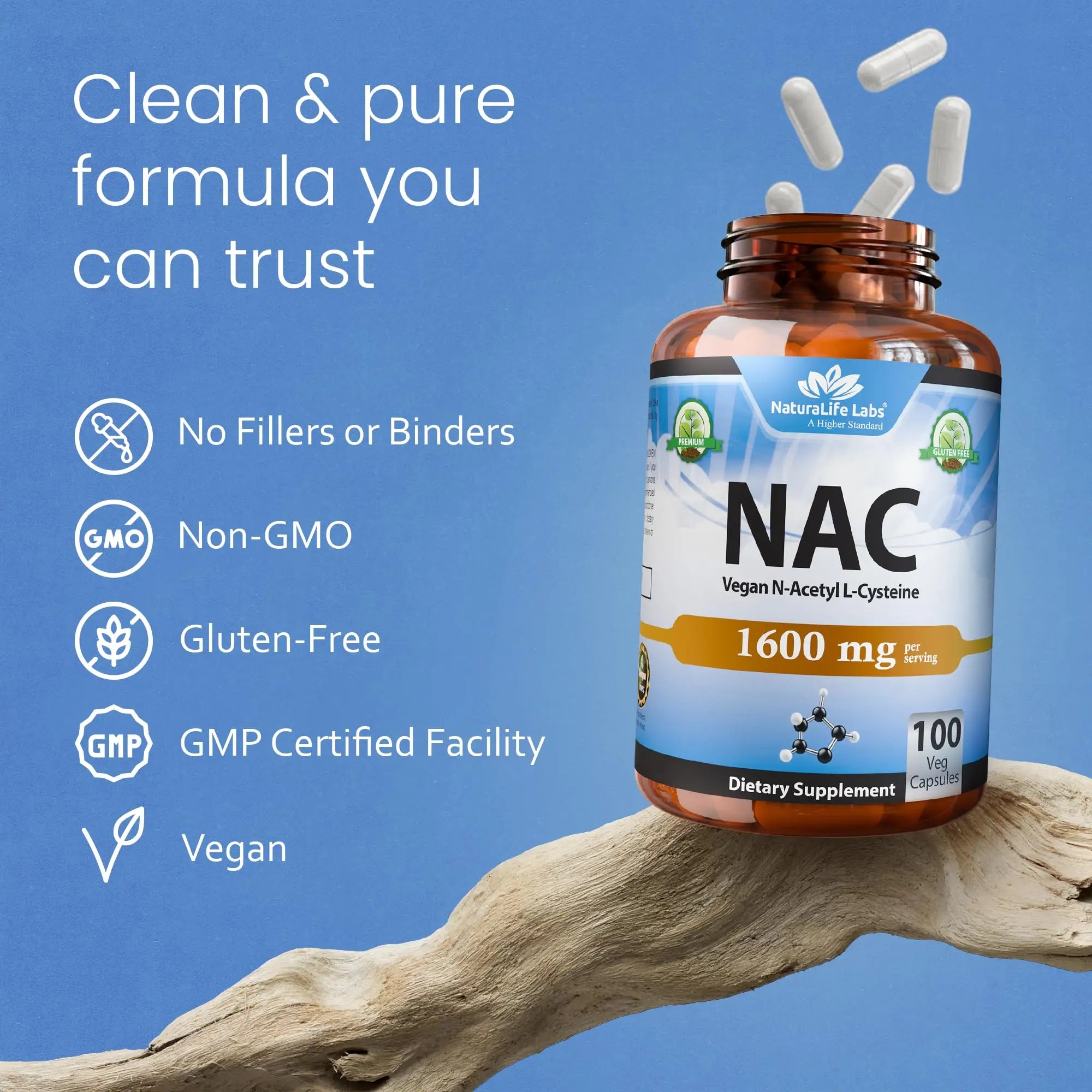 NaturaLife Labs N-Acetyl-L-Cysteine (NAC) 1600 mg – 100 Capsules - Vegan, Non-GMO & Gluten-Free NaturaLife Labs uk supplements