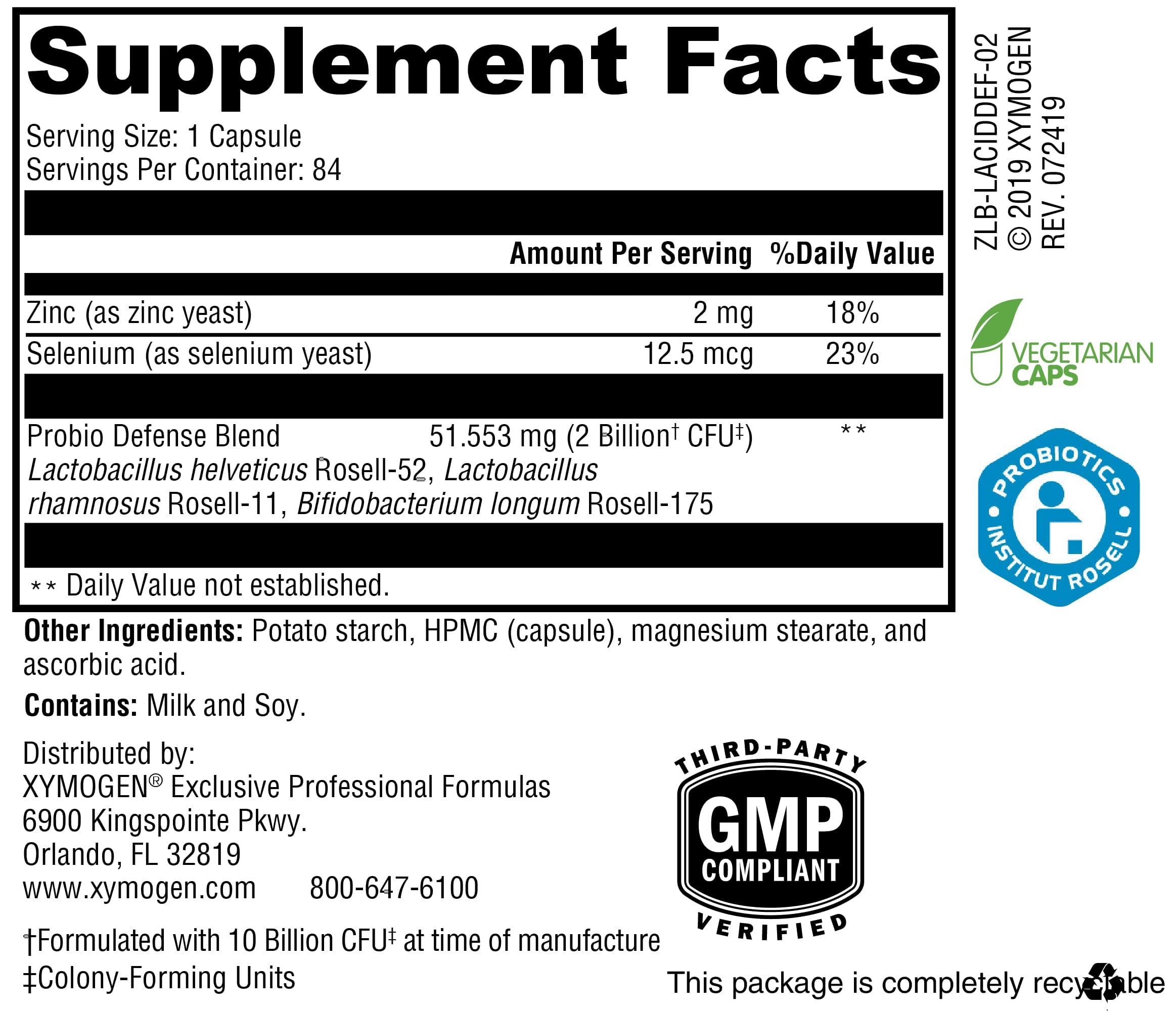 XYMOGEN Probio Defense - Daily Probiotic Blend for GI Balance Support - Immune & Gut Health Aid - 10 Billion CFU - Lactobacillus Rhamnosus, Zinc & Selenium - Gluten-Free & Non-GMO - 84 Capsules XYMOGEN uk supplements