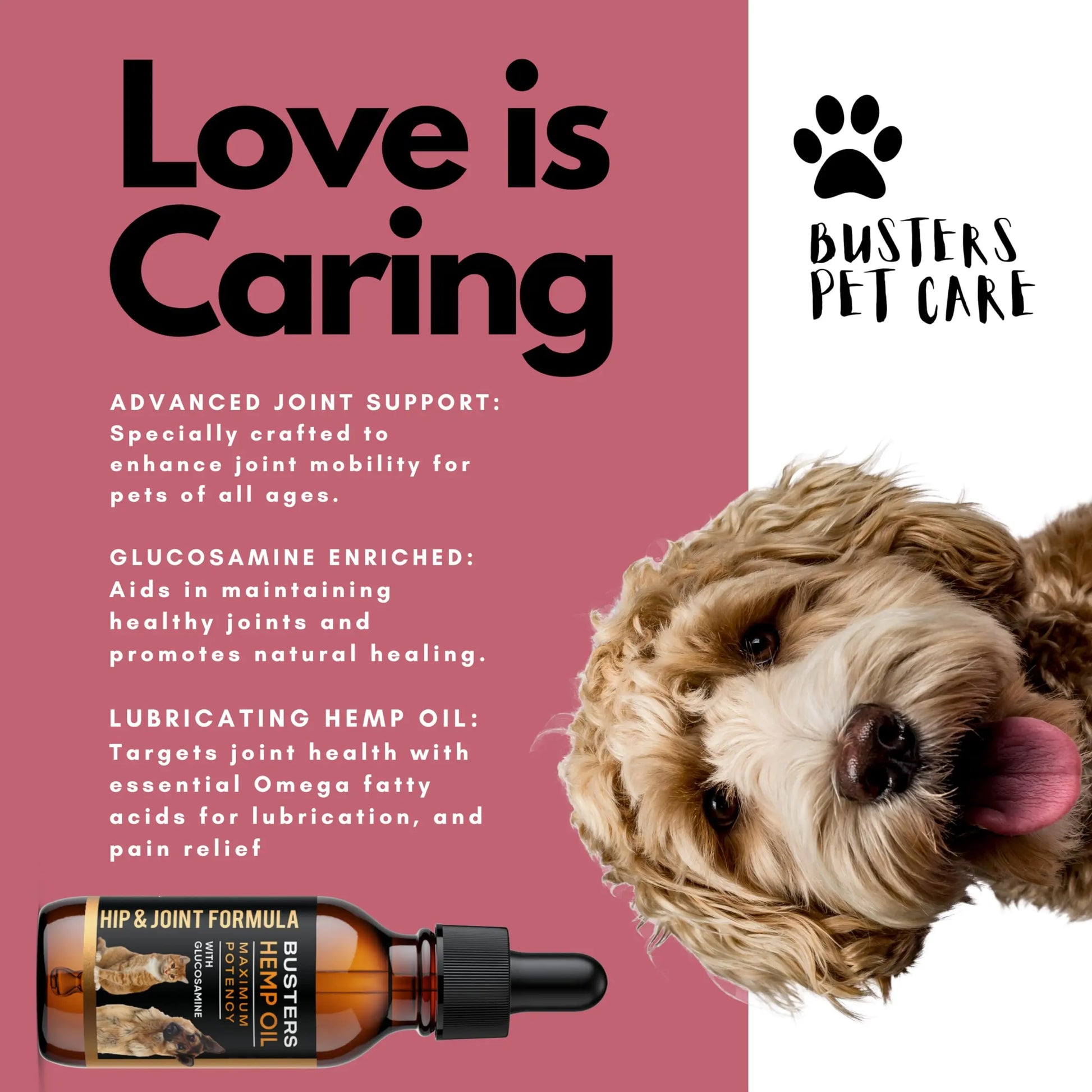 Busters Hip and Joint Hemp Oil Formula enriched with Glucosamine, Pain Relief for Dogs and Pets, Arthritis, and Advanced Mobility Support K2xLabs uk supplements