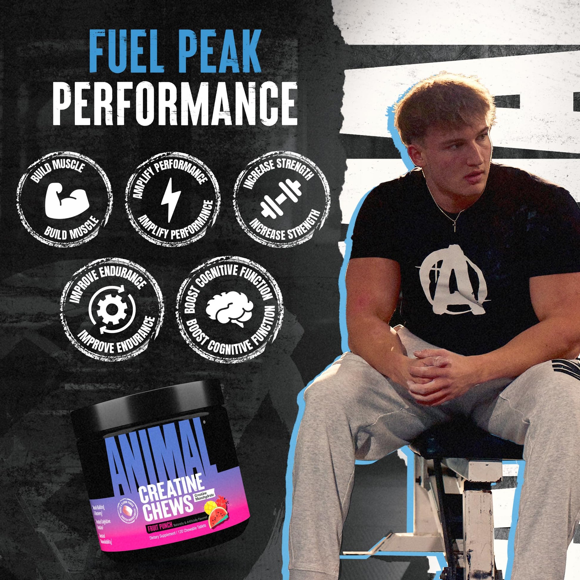 Animal Creatine Chews Tablets - Enhanced Creatine Monohydrate with AstraGin to Improve Absorption, Sea Salt for Added Pumps, Delicious and Convenient Chewable Tablets - Fruit Punch Animal uk supplements