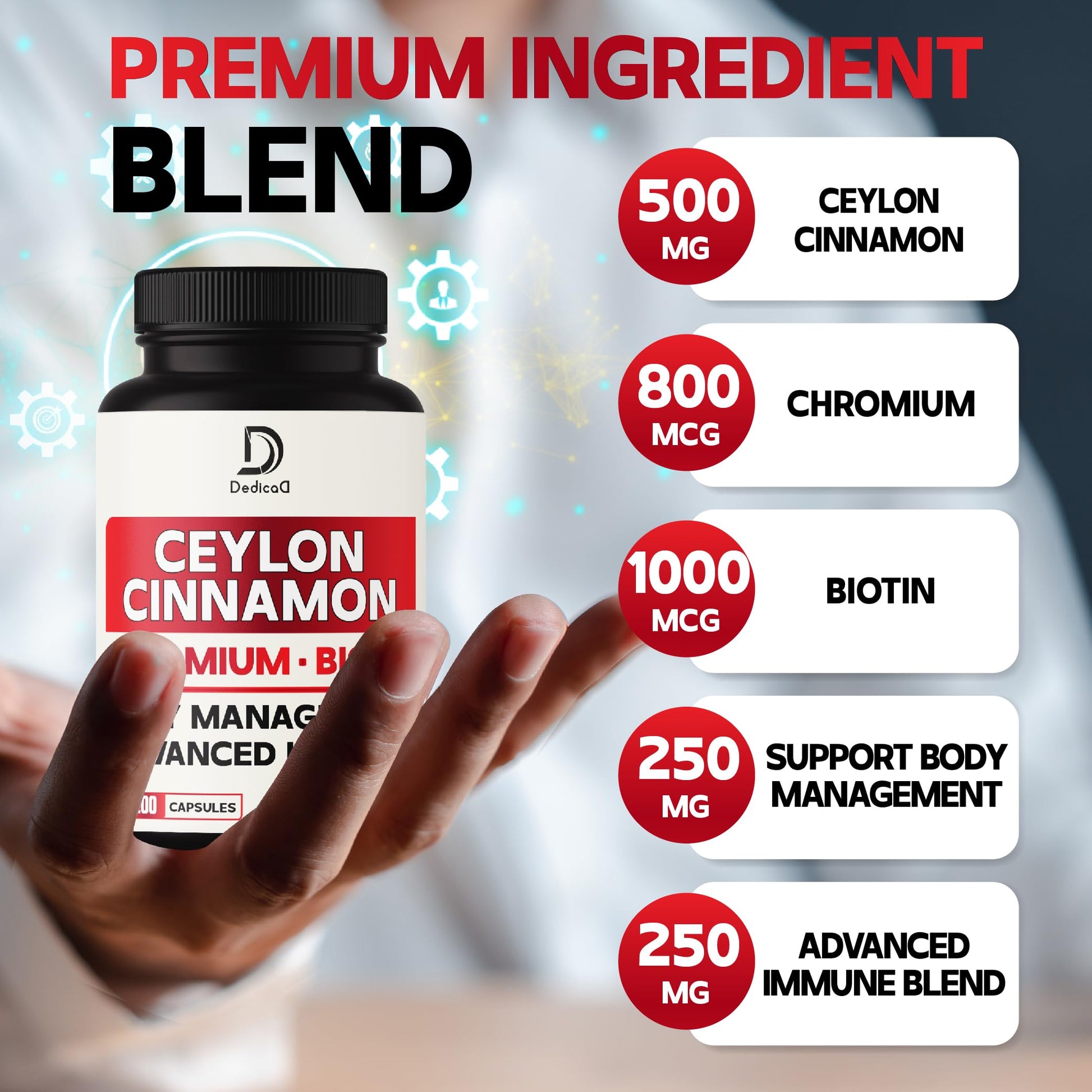 DEDICAD 13in1 Ceylon Cinnamon Capsules - 200 Capsules with Chromium Picolinate, Biotin, Grape Seed, Elderberry & More DEDICAD uk supplements