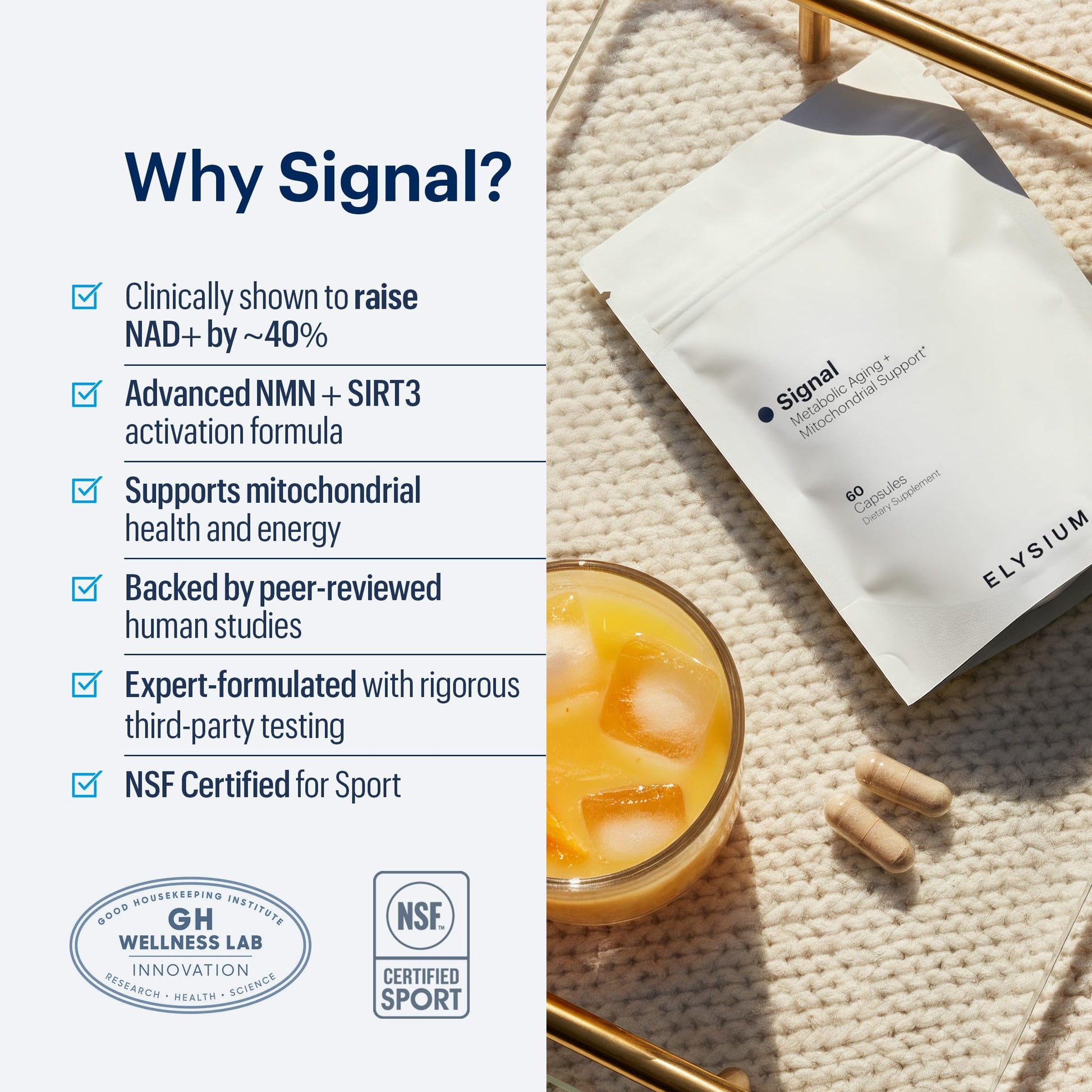 ELYSIUM Signal NMN Supplement - Clinically Proven to Support NAD+ Production, Mitochondrial Function & Metabolic Health - Nicotinamide Mononucleotide and SIRT3 Activation Complex- 30 Day Supply ELYSIUM uk supplements