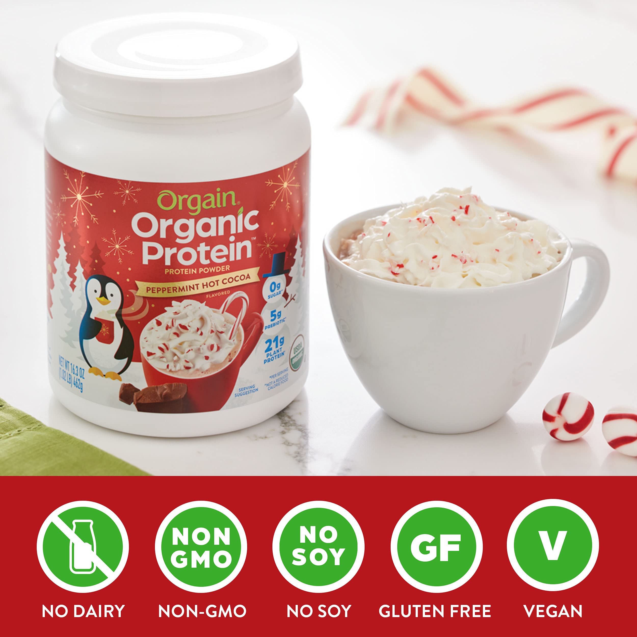 Orgain Organic Vegan Protein Powder, Peppermint Hot Cocoa Seasonal Holiday Flavor Orgain uk supplements