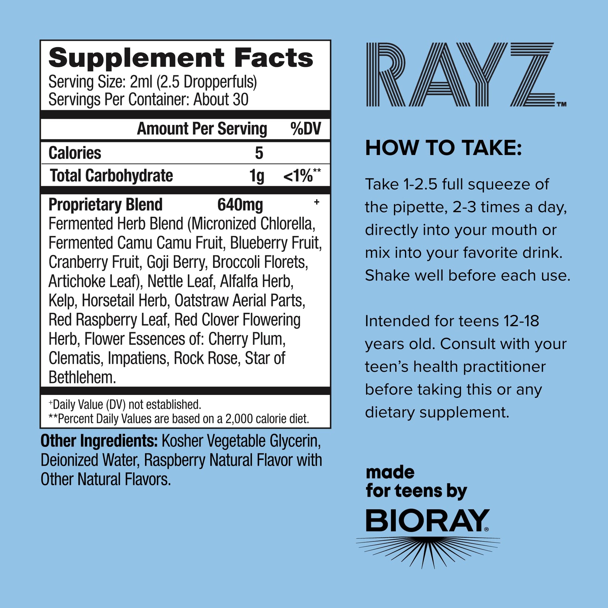 BIORAY RAYZ All Systems Glow, Raspberry Flavor - 2 fl oz - Convenient Source of Vitamins & Minerals for Teens 12-18 Years Old BIORAY uk supplements