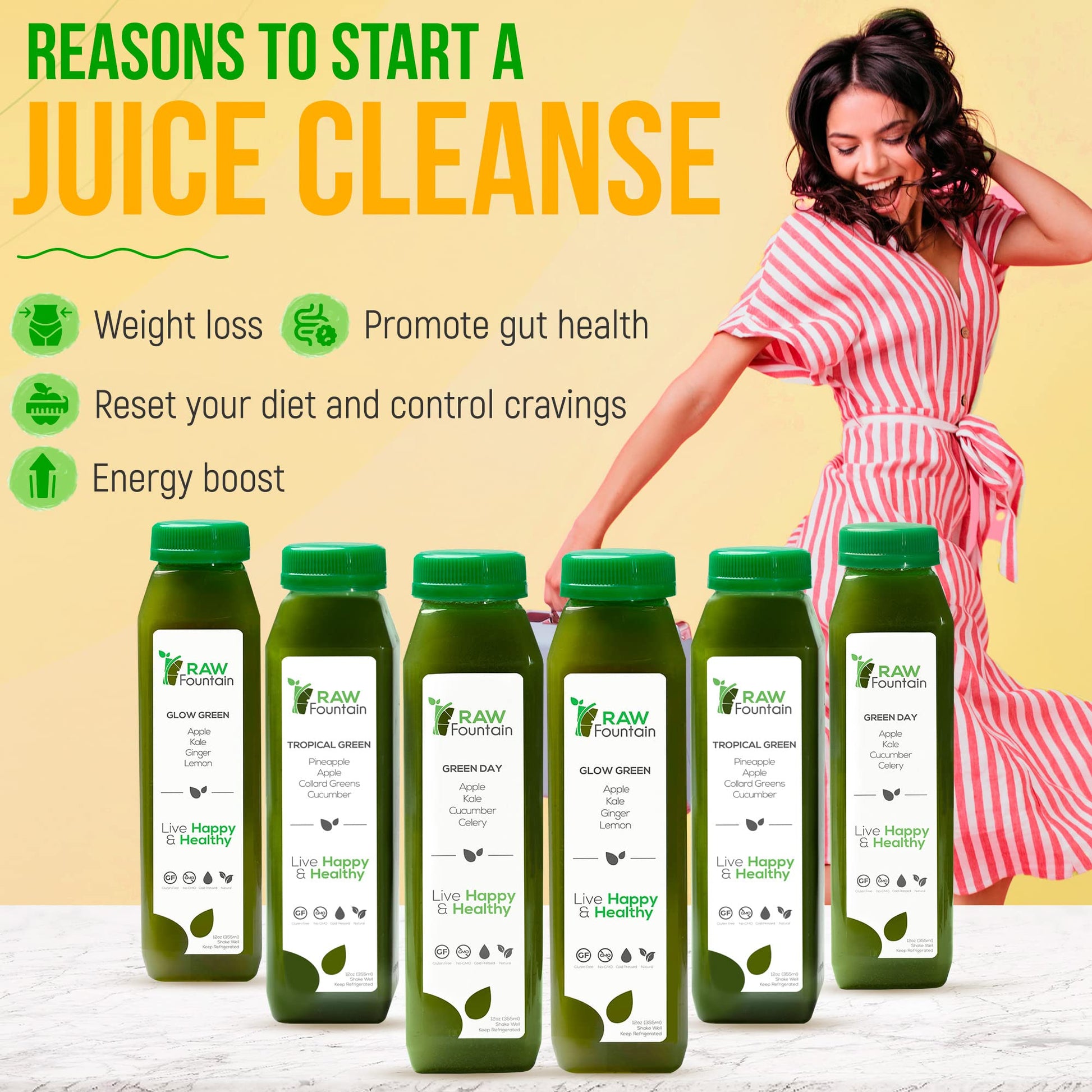 Raw Fountain 5 Day Green Juice Cleanse, All Natural Raw, Vegan Detox, Cold Pressed Raw Fountain uk supplements