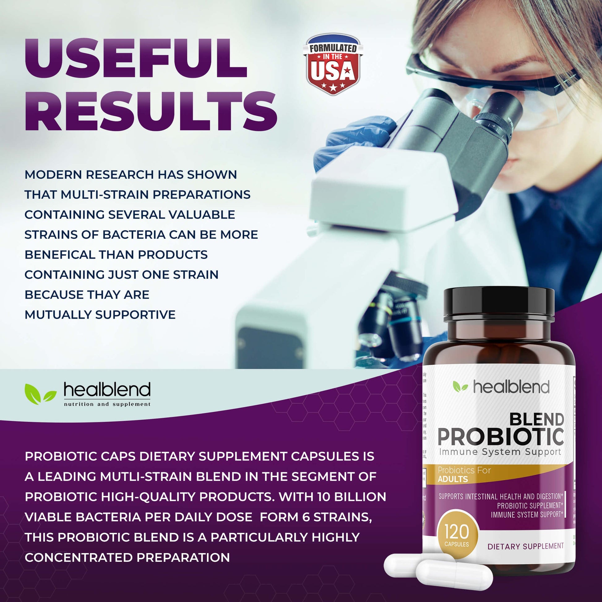 healblend Probiotic Caps Dietary Supplement Capsules, Probiotic for Women and for Men Digestive Health, Immune System Support, Non-GMO, Gluten-Free, 120 Veg Caps healblend uk supplements