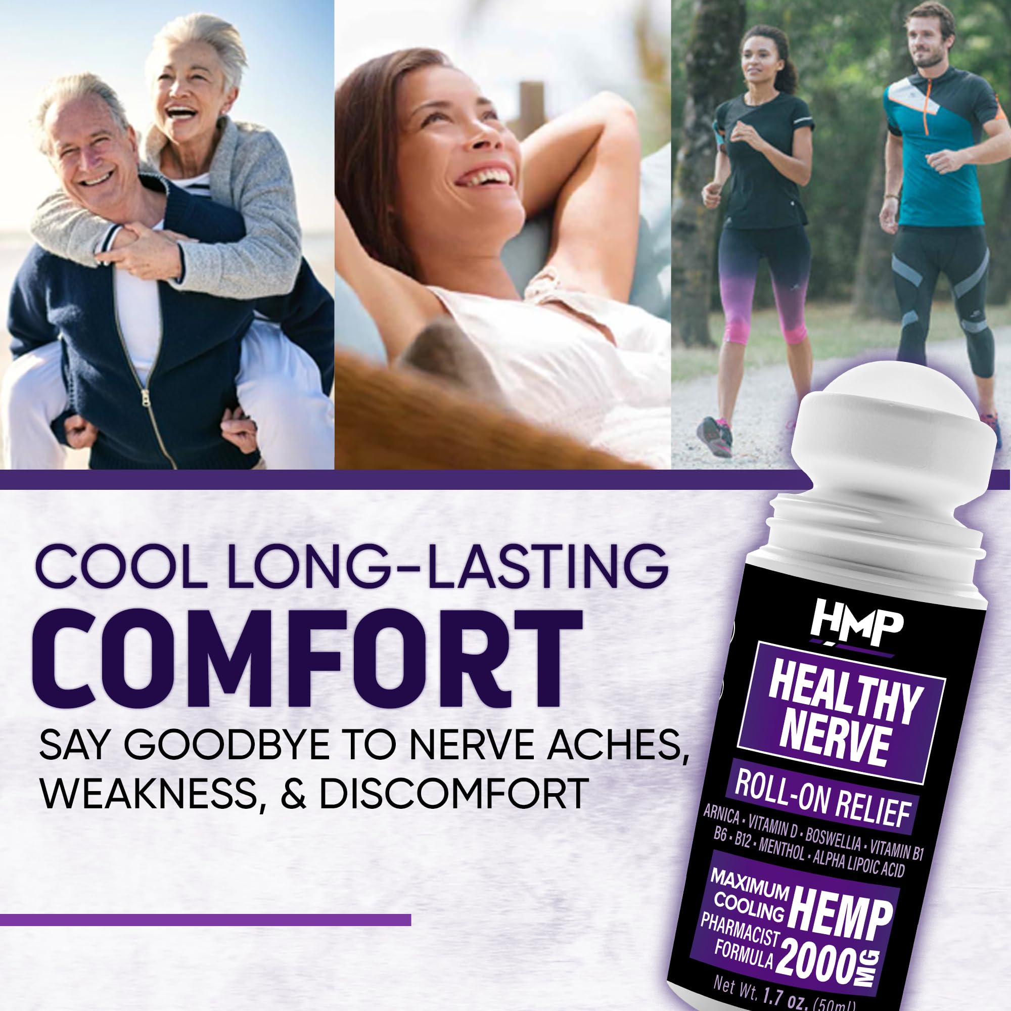 HMP Nerve Roll-On for Feet, Hands, Legs, Toes, Back 2000MG Hemp with Menthol & Arnica, Soothing Cooling Formula, Made in USA, 50ml (1 Pack) HMP BRANDS uk supplements