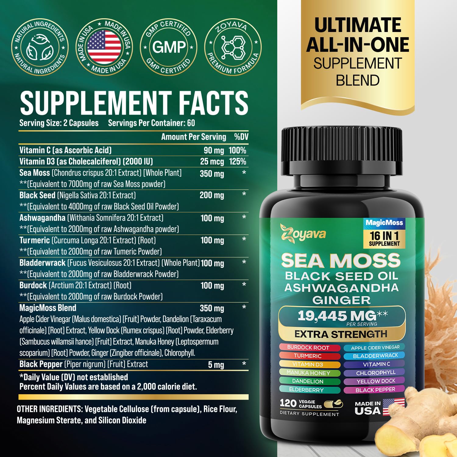 Zoyava Sea Moss 7000mg Black Seed Oil 4000mg Ashwagandha 2000mg Turmeric Zoyava uk supplements