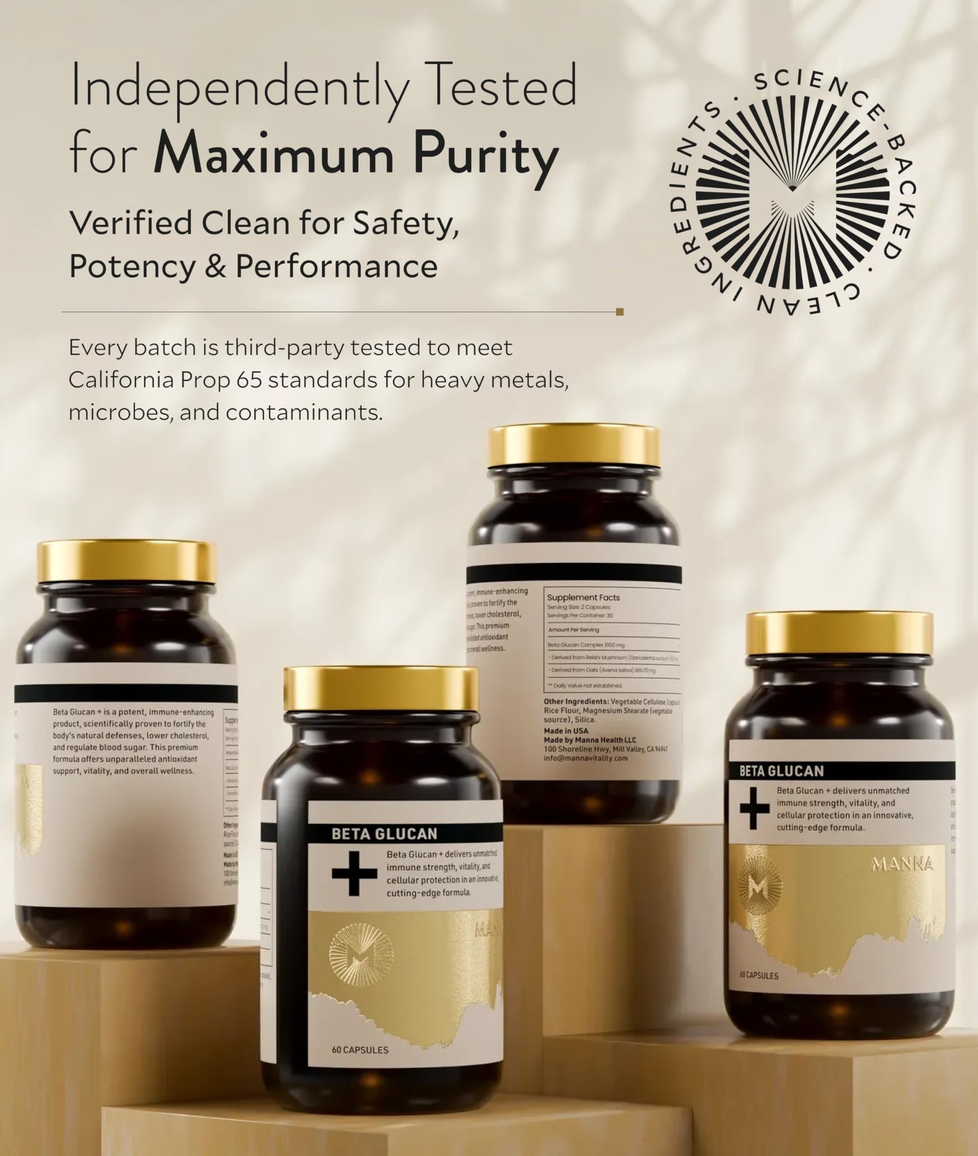 Manna Beta Glucan+ Capsules | 1000mg Beta Glucan Complex | Reishi Mushroom & Oats | Supplement for Immune Support, Heart Health, Cellular Renewal & Antioxidant Protection | 60 Count M Manna uk supplements