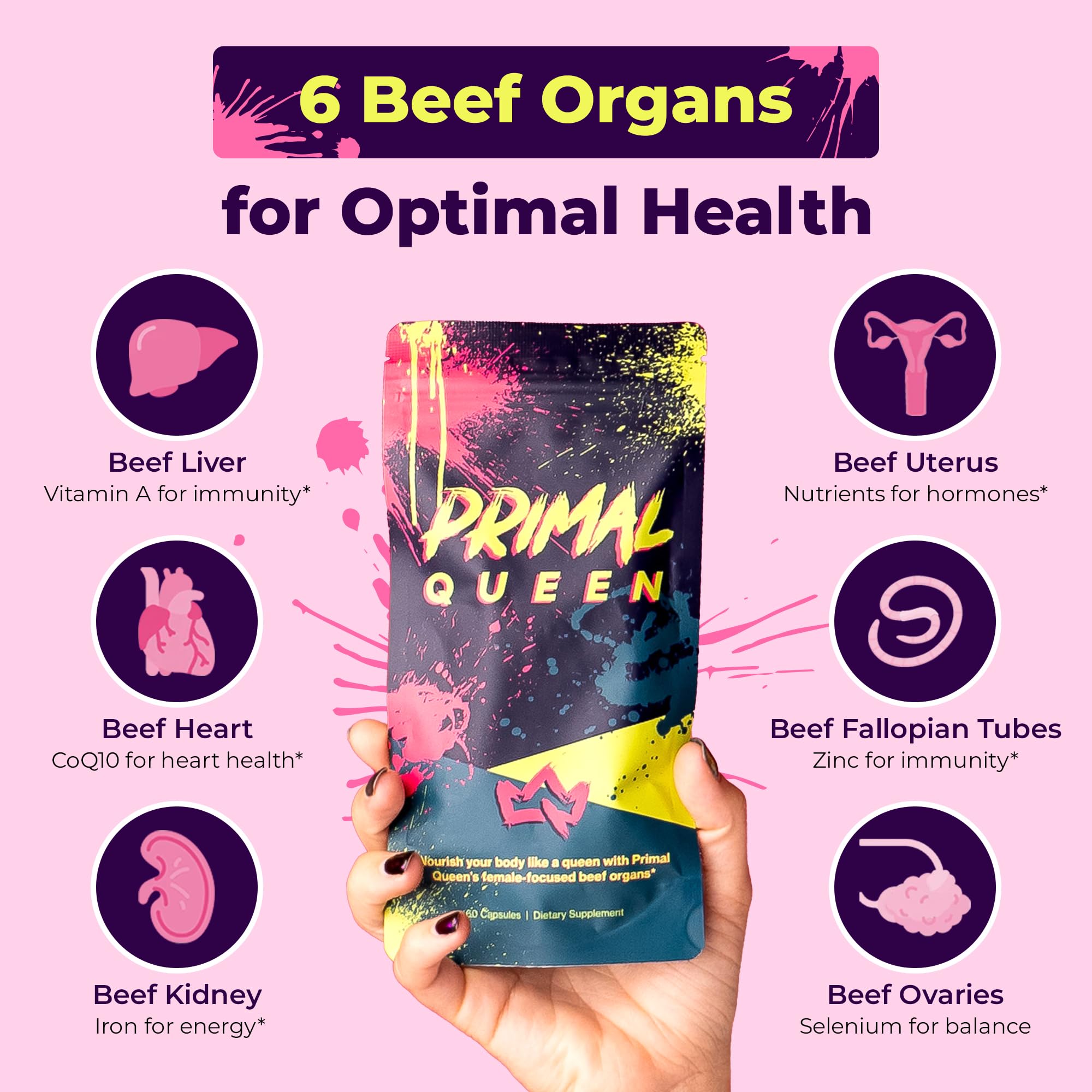 Primal Queen Female-Optimized Beef Organ Superfood Supplement (Beef Liver, Kidney, Heart, & 3 More) - 100% Grass Fed, Pasture Raised - 3rd Party & Clinically Tested Primal Queen uk supplements