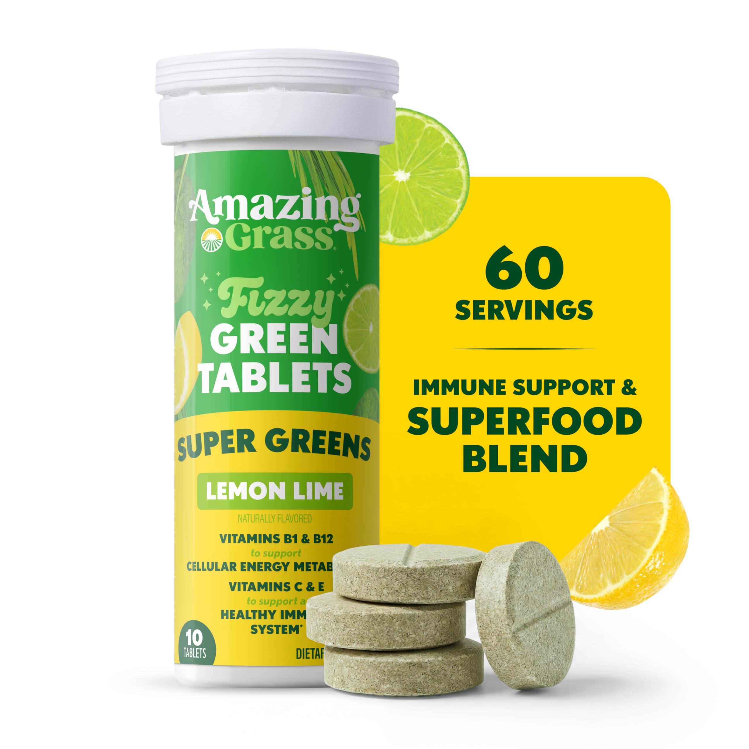 Amazing Grass Effervescent Tablets: Green Superfood Water Flavoring Tablet with Antioxidants & Alkalizing Greens, Lemon Lime, 60 Count Amazing Grass uk supplements