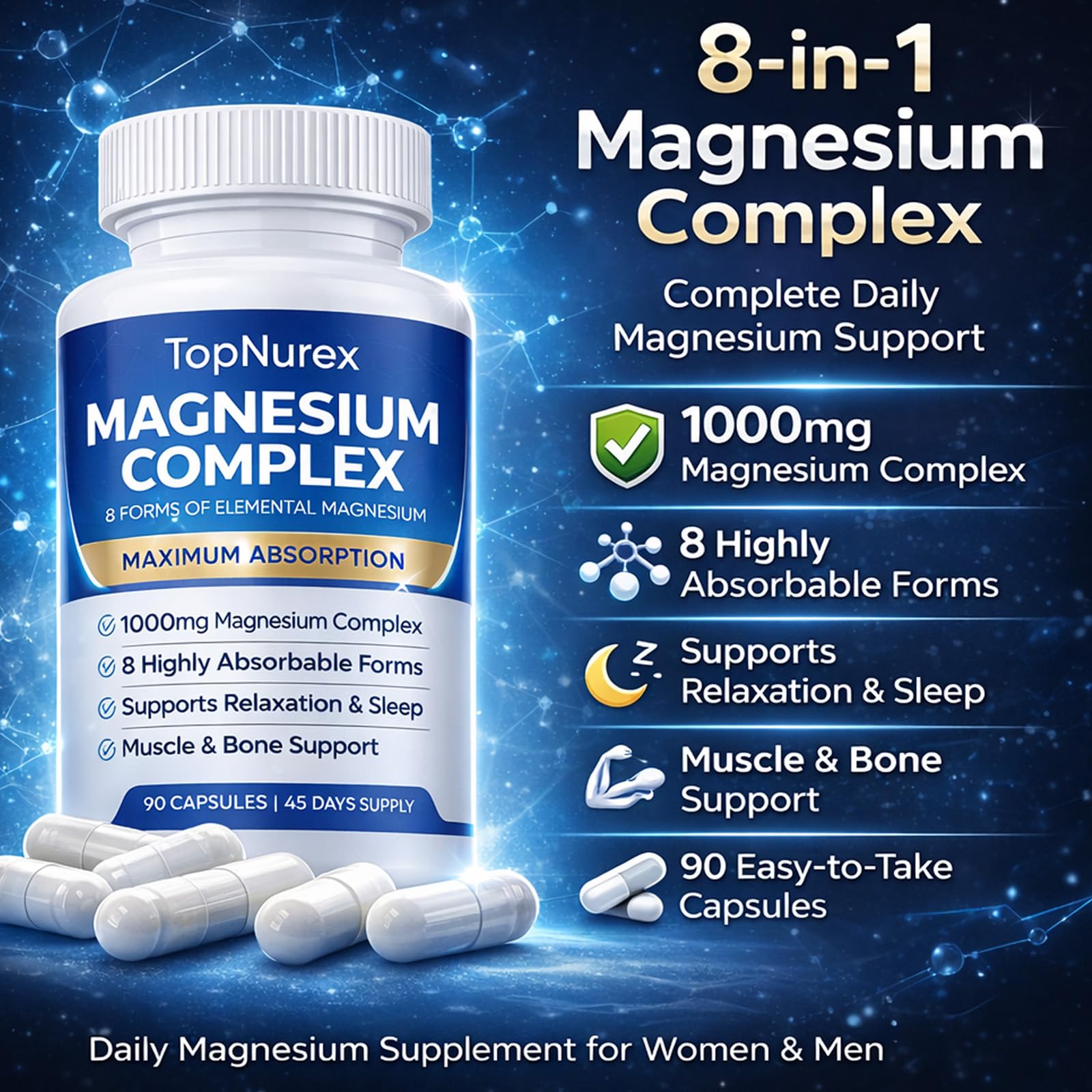 Top Nurex Magnesium Complex Supplement for Women & Men | 1000mg Maximum Absorption | 8 Magnesium Forms Including Glycinate, Citrate, Malate | Supports Relaxation, Sleep, Bone Strength | 90 Capsules Art anime uk supplements