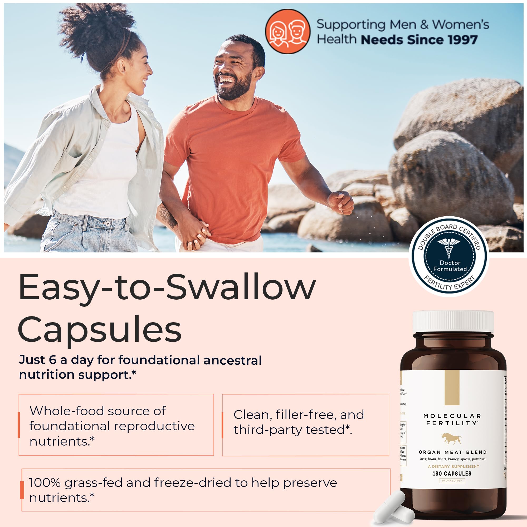 Molecular Fertility Beef Organ Complex - Pasture-Raised, Grass Fed Beef Liver, Brain, Heart, Spleen, Pancreas Blend, Healthy Hormone Balance and Fertility Supplement for Women and Men, 180 Capsules Molecular Fertility uk supplements