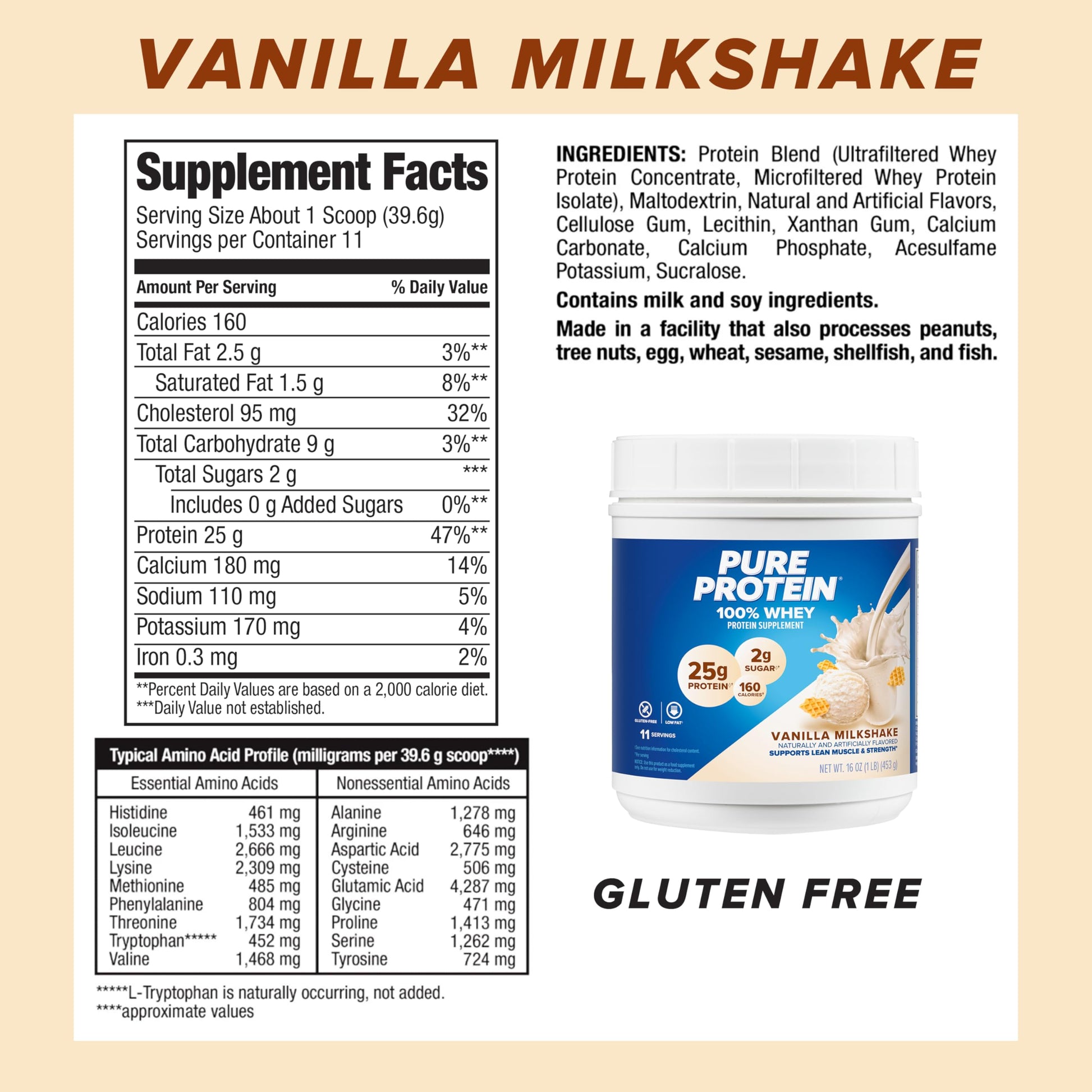 Pure Protein Powder, Whey, High Protein, Low Sugar, Gluten Free, Vanilla Cream, 1 lb Pure Protein uk supplements