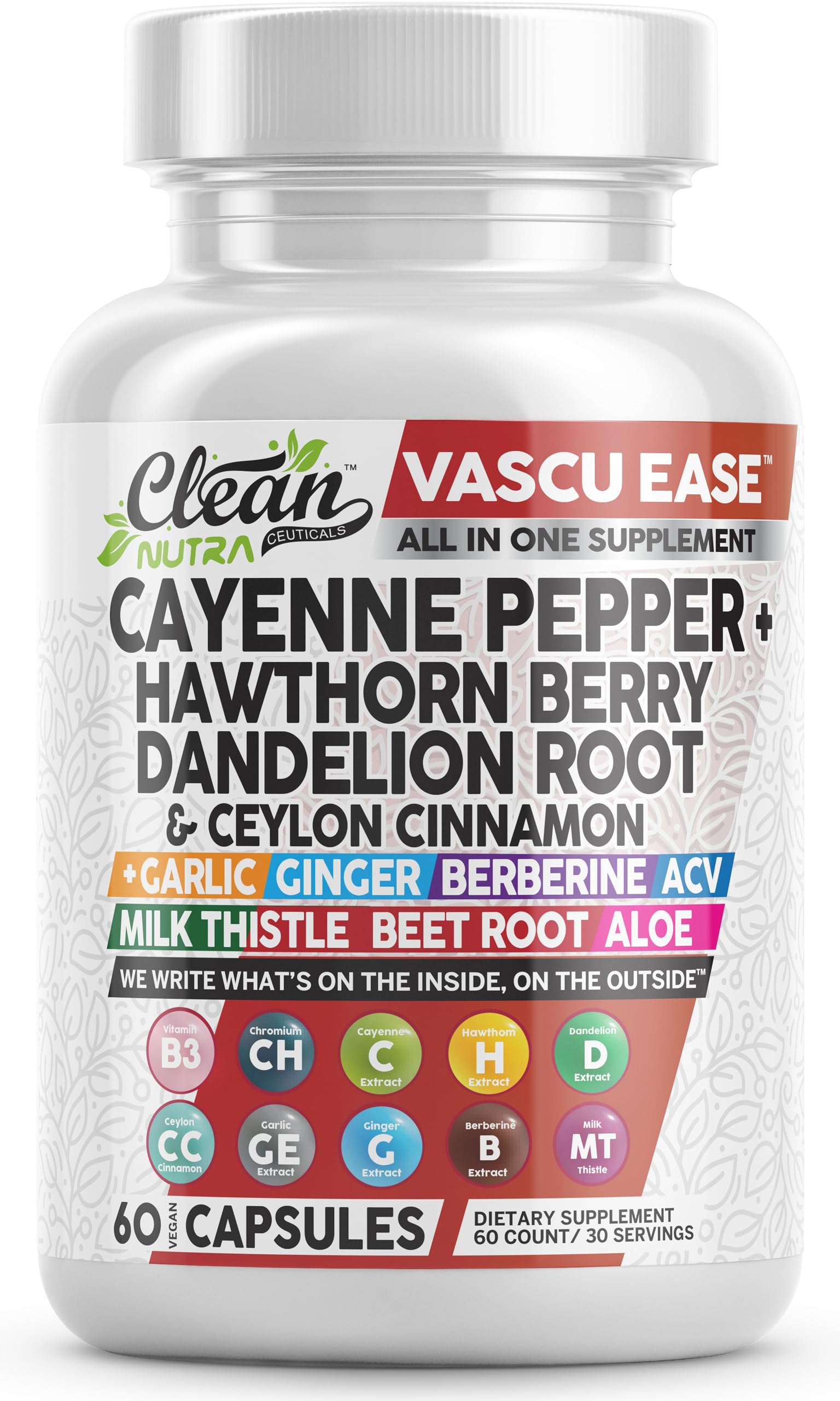 Clean Nutra Cayenne Pepper Capsules Supplement with Hawthorn Berry, Dandelion Root, Ceylon Cinnamon, Garlic, Ginger, Berberine, Apple Cider Vinegar, Milk Thistle, Beet Root, Aloe Vera Pills & More Clean Nutraceuticals uk supplements