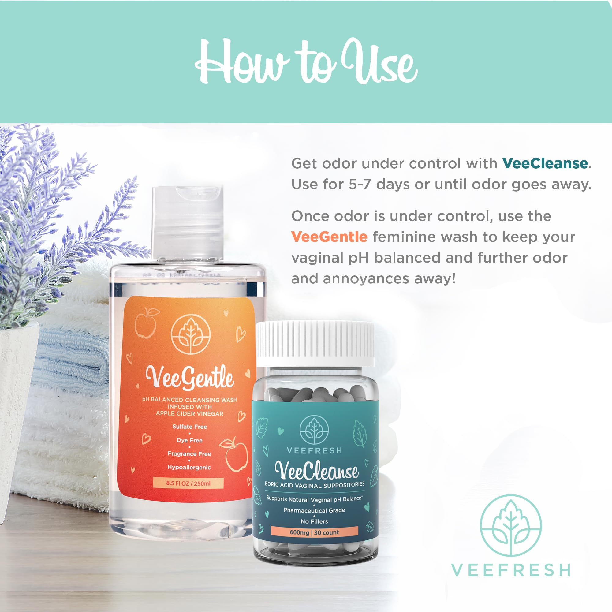 VeePower Lite - Vaginal Health Bundle - Control and Prevent Vaginal Odor - Includes VeeGentle VeeFresh uk supplements