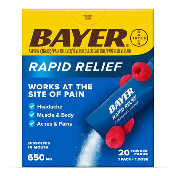 Bayer® Rapid Relief, Dissolvable Raspberry Flavor, Powder Packs with Aspirin & Caffeine, Fast Acting Headache Relief, Muscle and Body Pain Reliever, 20ct Bayer uk supplements