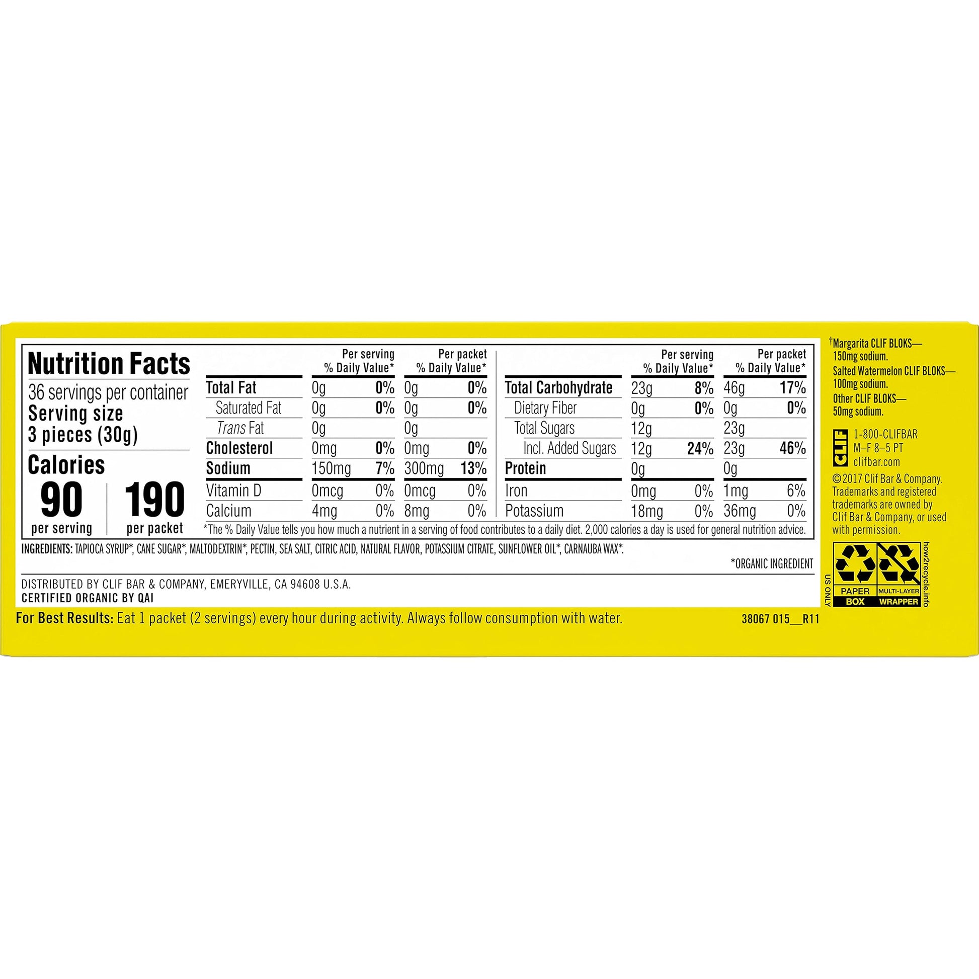 CLIF BLOKS - Margarita Flavor with 3X Sodium - Energy Chews - Non-GMO Clif Bar uk supplements