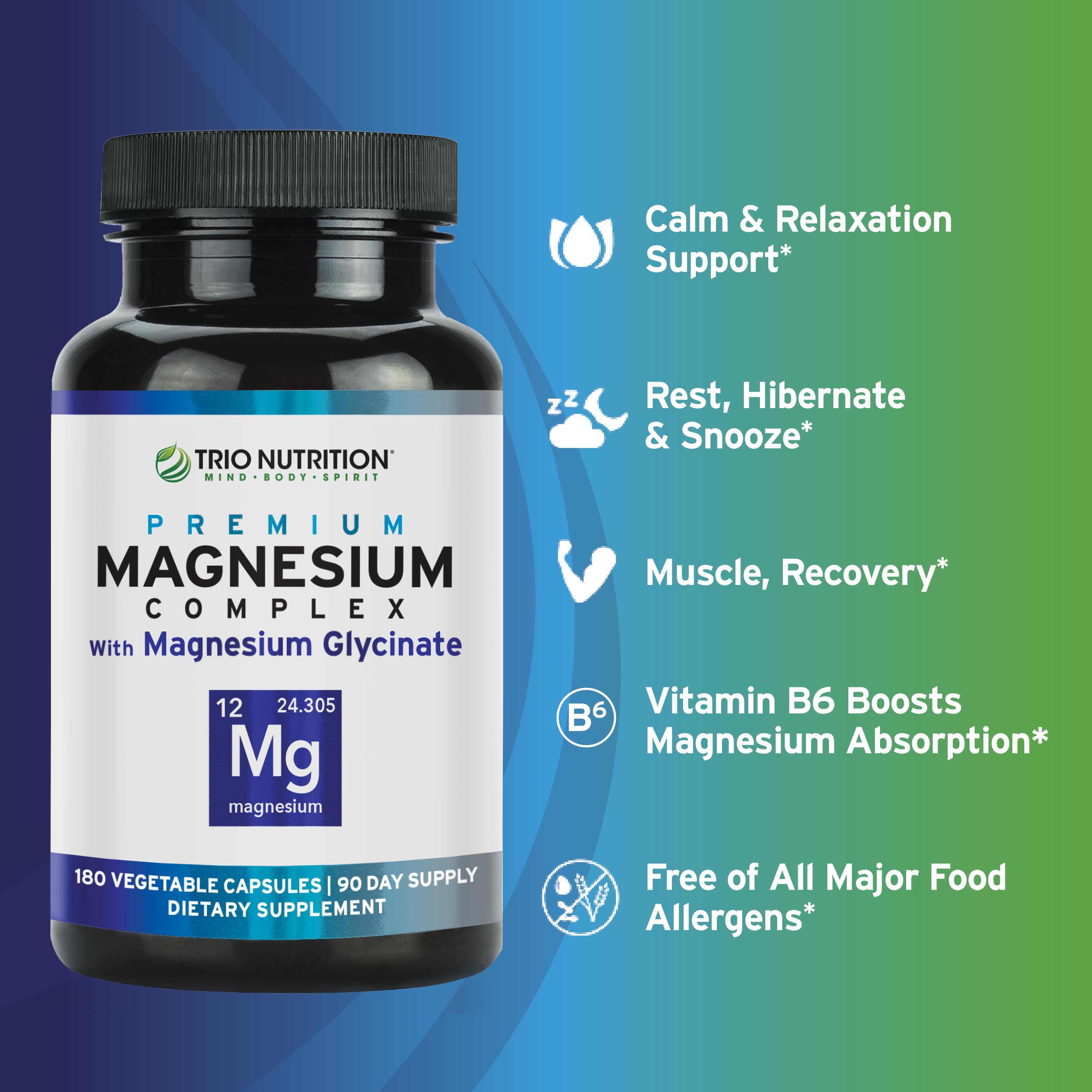 Trio Nutrition Magnesium Complex 90 Day Supply 420 mg | Natural Calm, Relax, Stress Relief, and Muscle Recovery |Magnesium Glycinate Supplement with Vitamin B6 for Rapid Absorption* TRIO NUTRITION uk supplements