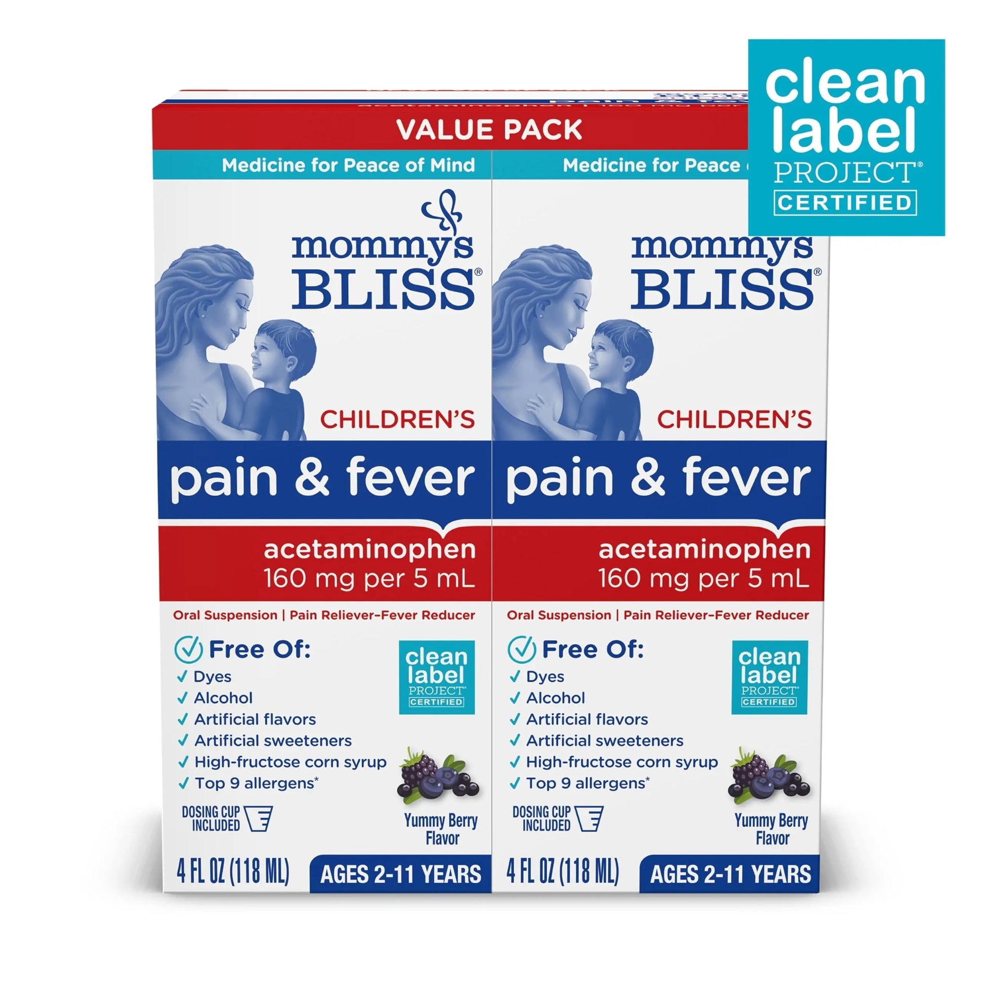 Mommy's Bliss Children's Pain and Fever Reducer, Kids Acetaminophen, Dye Free, Delicious Mixed Berry Flavor, Ages 2+, 4 Fluid Ounces (Pack of 2) Mommy's Bliss uk supplements