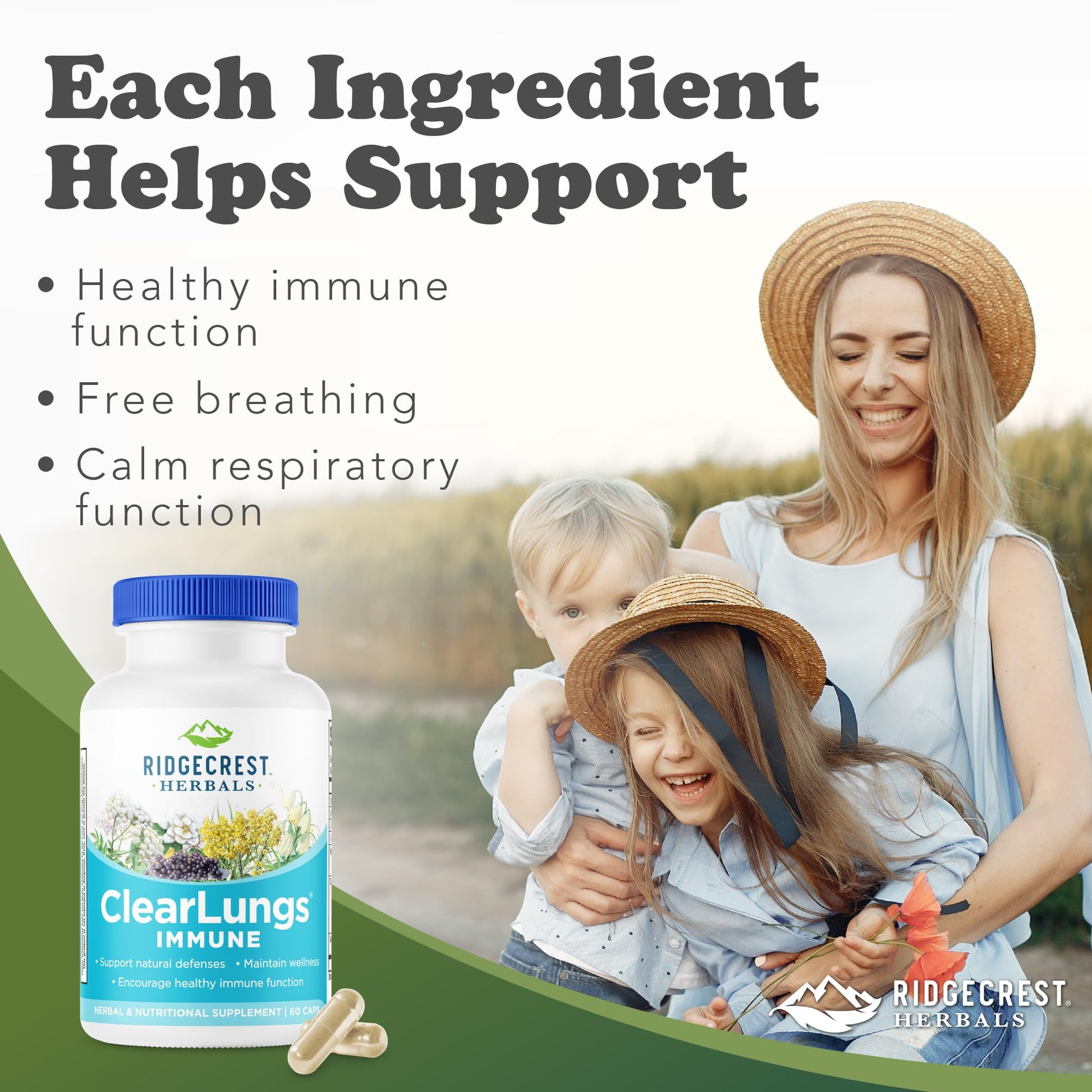 RidgeCrest Herbals ClearLungs Immune, Lung Support Supplement with Elderberry, Zinc, Vitamin C, Vitamin A, Olive Leaf, Mullein, Lung Wellness Formula for Respiratory Health (60 Vegan Caps, 30 Serv) RidgeCrest Herbals uk supplements