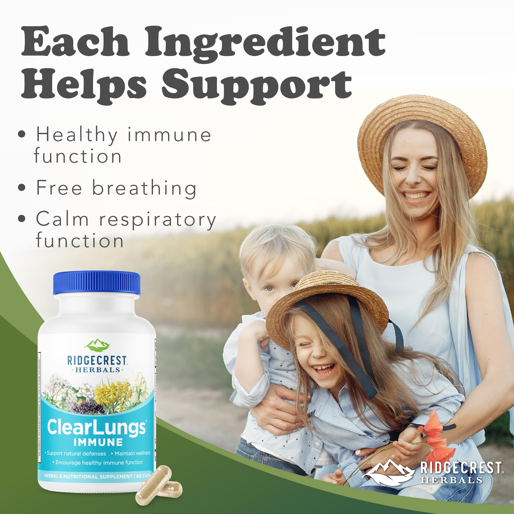 RidgeCrest Herbals ClearLungs Immune, Lung Support Supplement with Elderberry, Zinc, Vitamin C, Vitamin A, Olive Leaf, Mullein, Lung Wellness Formula for Respiratory Health (60 Vegan Caps, 30 Serv) RidgeCrest Herbals uk supplements