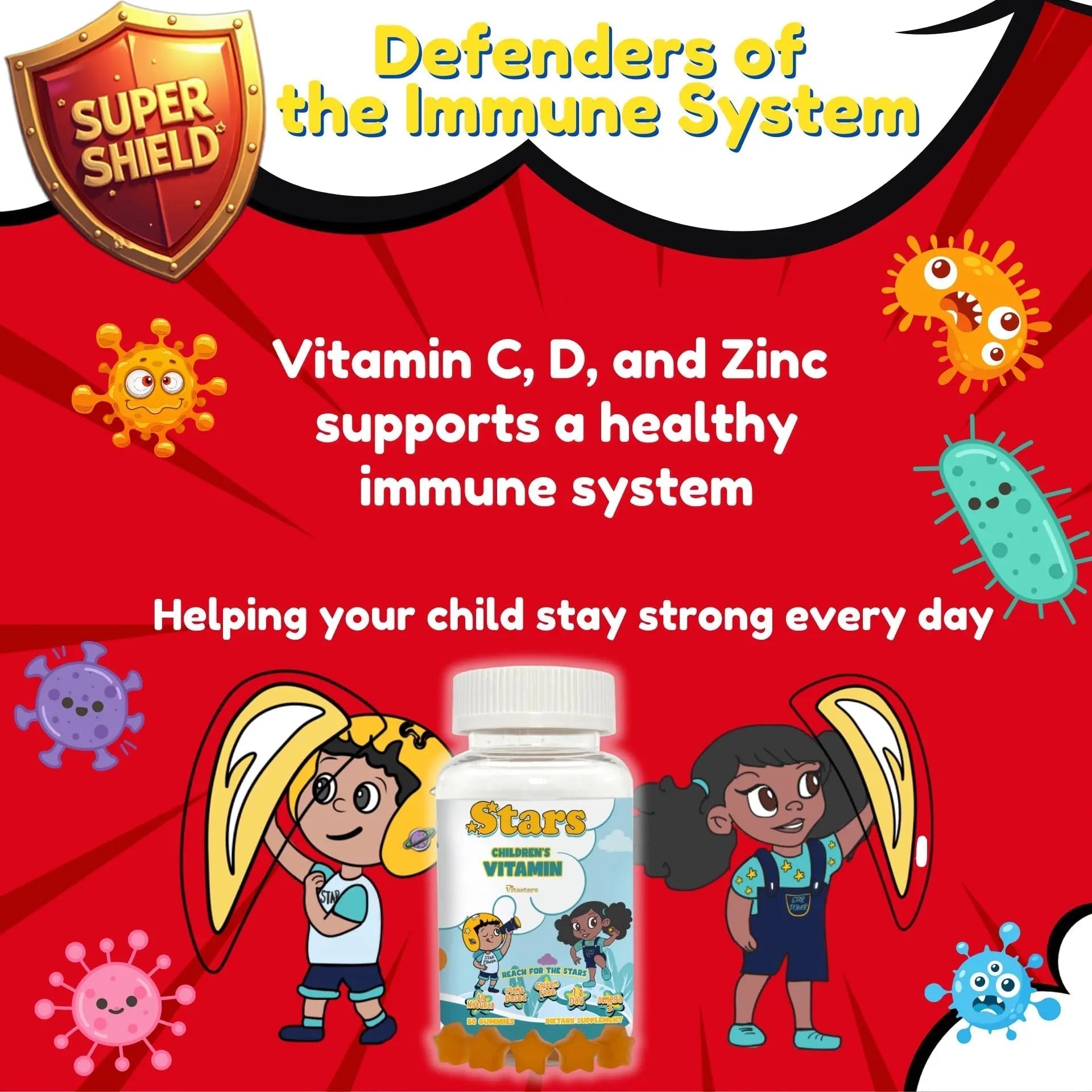 Stars Kids Multivitamin Gummies with Omega 3, Vitamins for Kids with A, B, C, D, Plant Based Multi Vitamins for Children, Manganese Vitastars uk supplements