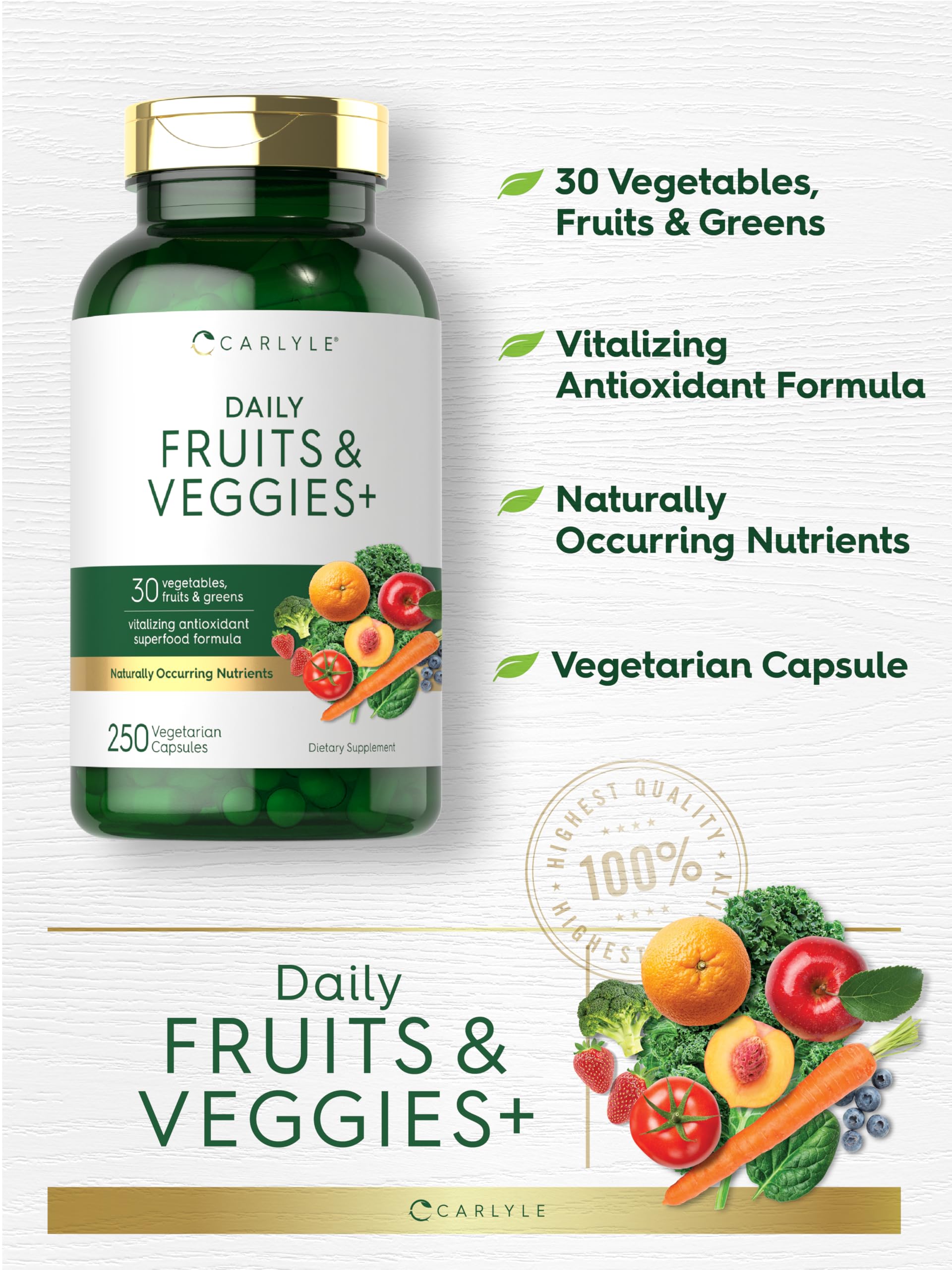 Carlyle Fruits and Veggies Supplement | 250 Capsules | Made with 30 Fruits and Vegetables | Vegetarian, Non-GMO, Gluten Free Superfood Formula Carlyle uk supplements