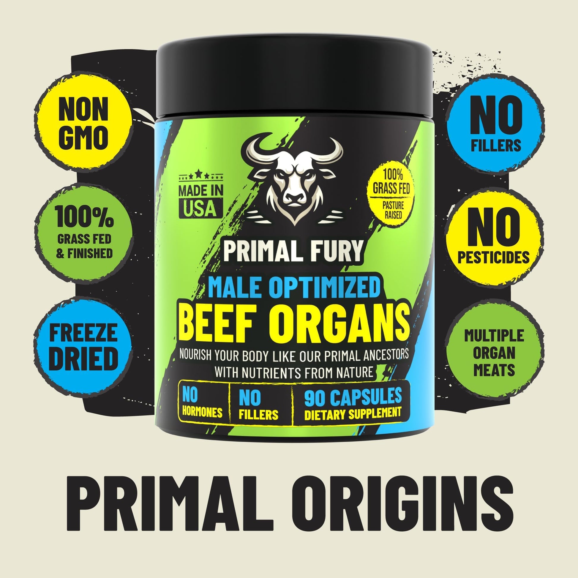 Grass Fed Beef Organ Supplement for Men - Male Optimization Pills - 6 Vital Beef Organs to Drive Prostate Health & Peak Performance, Made in USA, 90 Capsules (2 Pack) PRIMAL FURY uk supplements