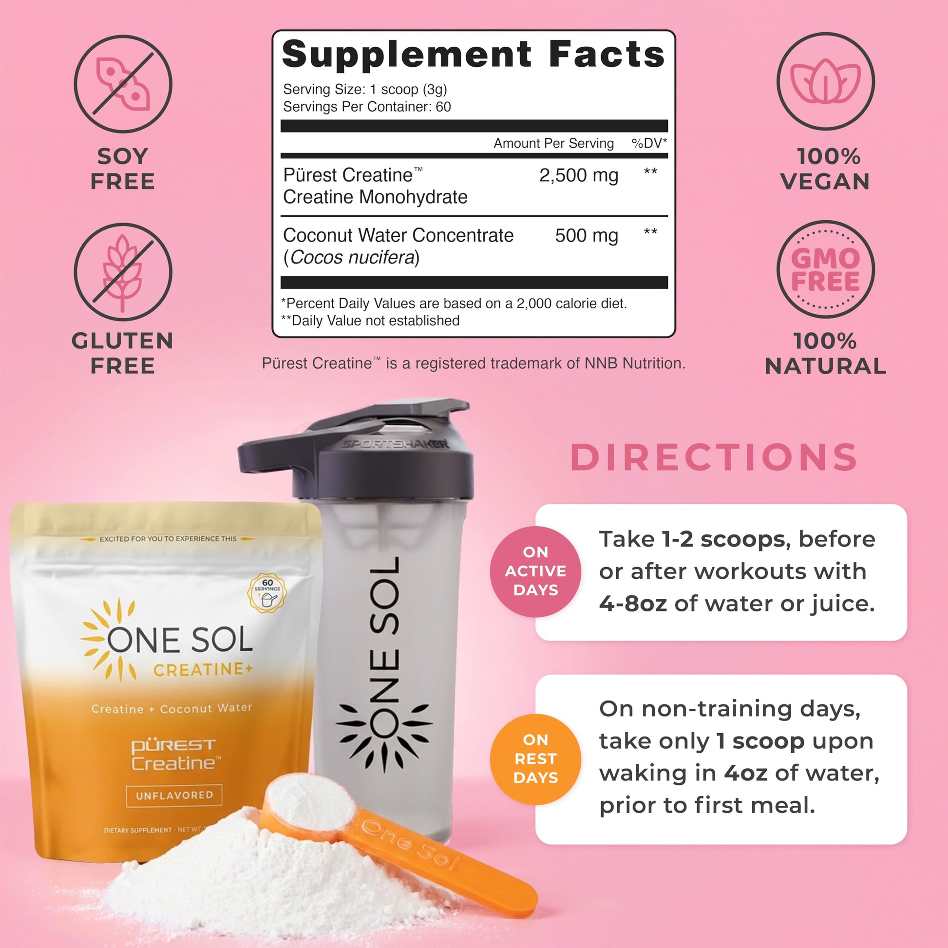 One Sol Creatine for Women, All Natural Women's Creatine Powder w Pure Creatine & Coconut Water, Increase Lean Muscle Mass, Reduce Recovery Time, Promotes Brain & Bone Health (Unflavored, 60 Servings) One Sol uk supplements