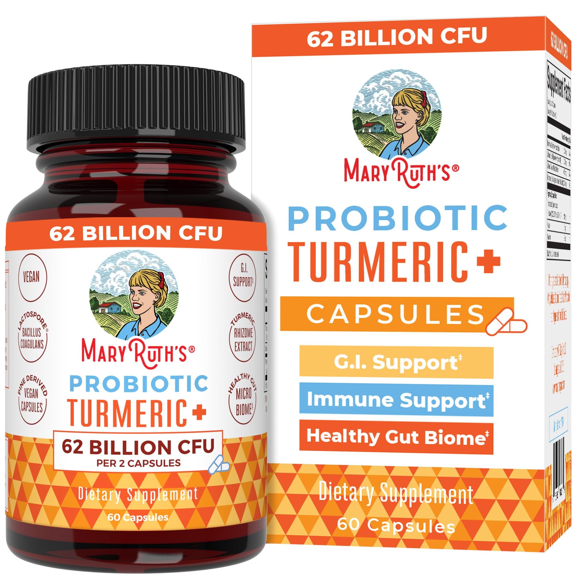 MaryRuth Organics Probiotic Turmeric + Extra GI Support | 62 Billion CFU | Organic Ingredients Turmeric Complex with Probiotics | Turmeric Curcumin Capsules for Digestion | Vegan | 60 Count MARYRUTH'S uk supplements