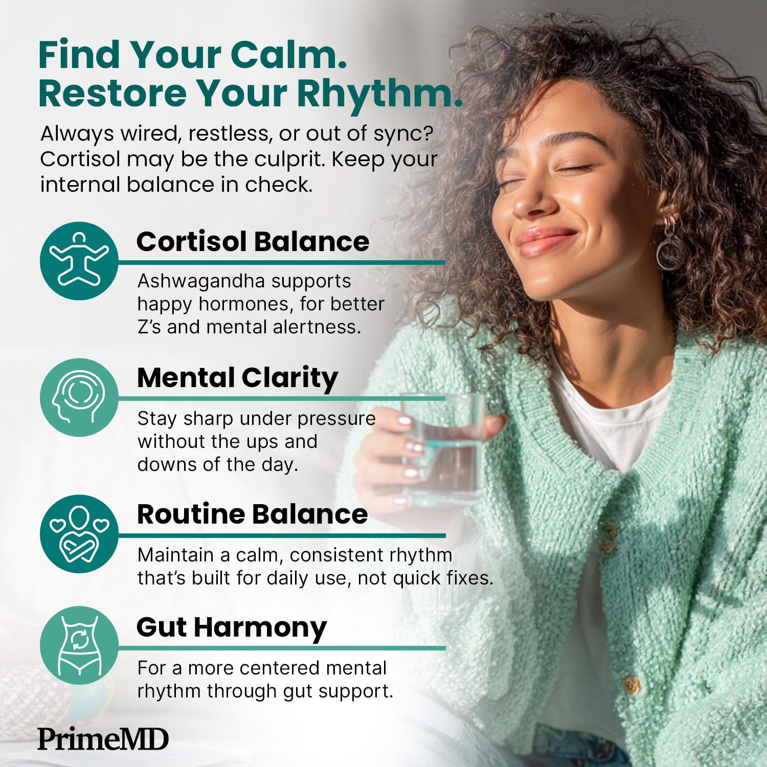5-in-1 Cortisol Supplement for Women and Men with Ashwagandha for Calmness, Focus, and Adrenal Support Supplements with Shilajit Extract, Magnesium Glycinate, Probiotics (120 ct) (Pack of 1) PrimeMD uk supplements