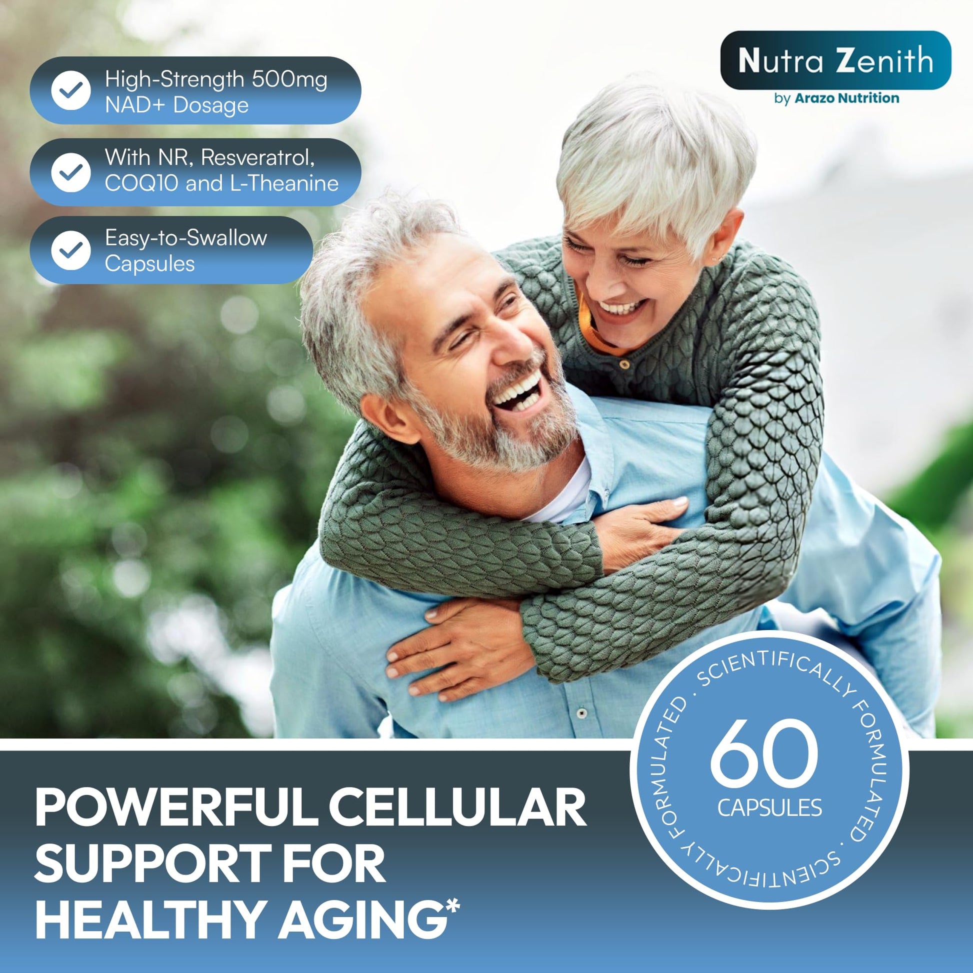 NAD+ Supplement with Nicotinamide Riboside (NMN Alternative), CoQ10 & Resveratrol – 60 Capsules for Healthy Aging Support, Energy Boost & Cognitive Function Enhancement – Cellular Renewal & Vitality Arazo Nutrition uk supplements