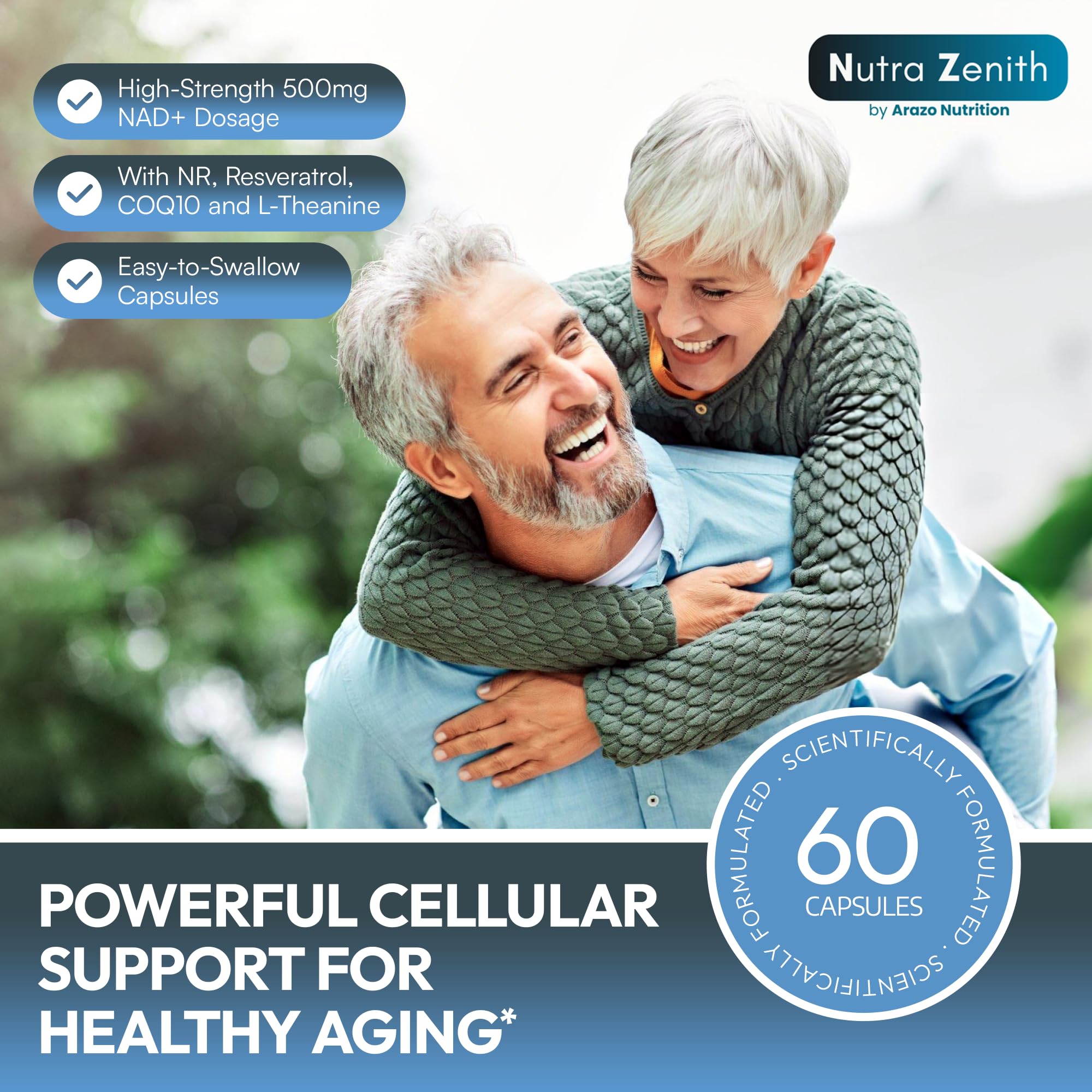 NAD+ Supplement with Nicotinamide Riboside (NMN Alternative), CoQ10 & Resveratrol – 60 Capsules for Healthy Aging Support, Energy Boost & Cognitive Function Enhancement – Cellular Renewal & Vitality Arazo Nutrition uk supplements