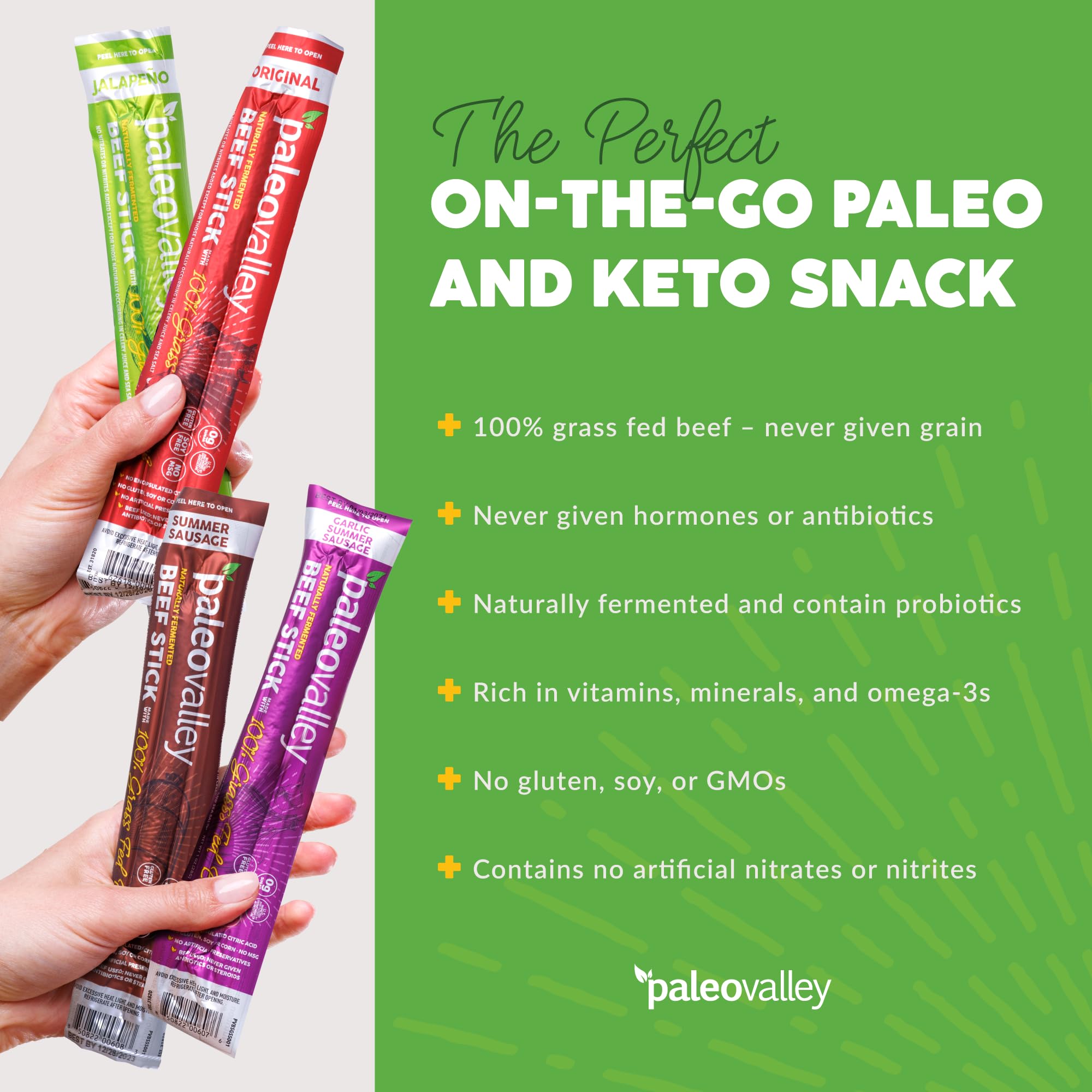Paleovalley 100% Grass Fed Beef Sticks - Delicious Gluten Free Beef Snack - High Protein Keto Friendly, 40 Count Variety Pack Paleovalley uk supplements