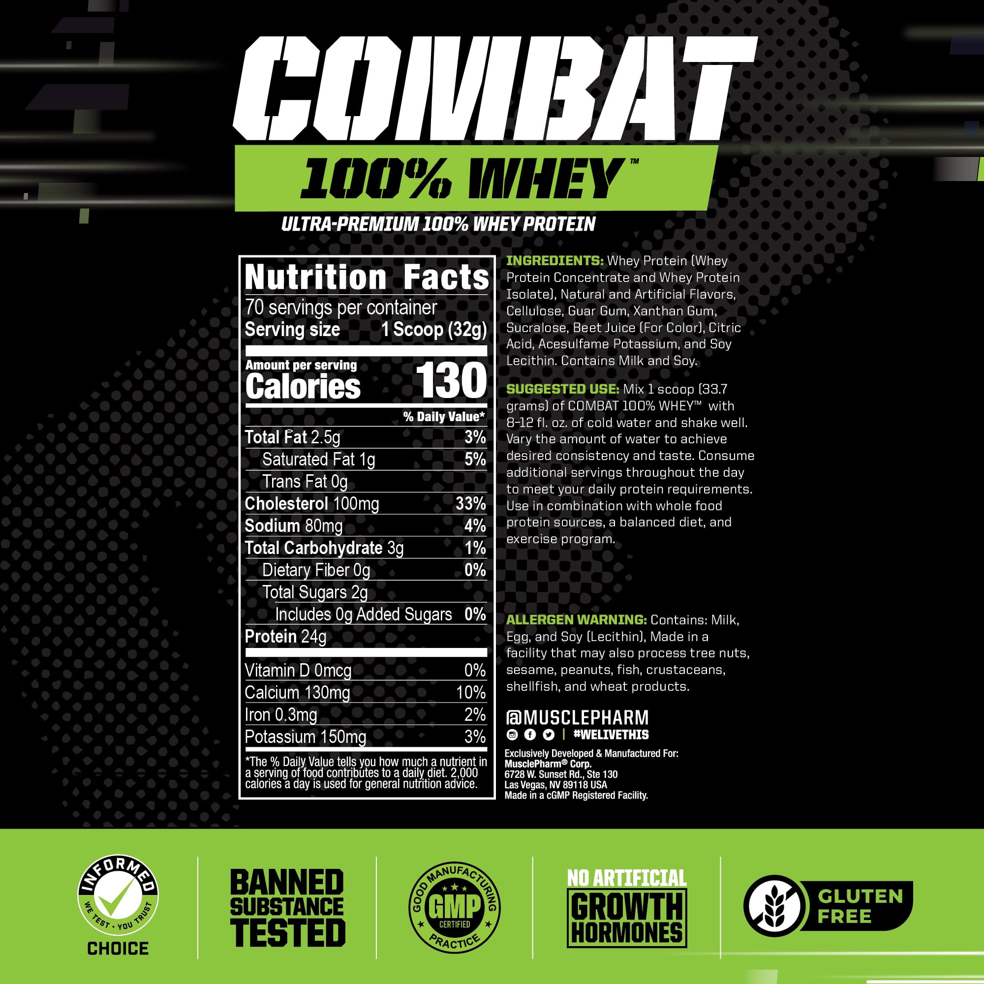 MusclePharm Combat 100% Whey Protein Powder, Strawberry Cream Flavor Muscle Pharm uk supplements