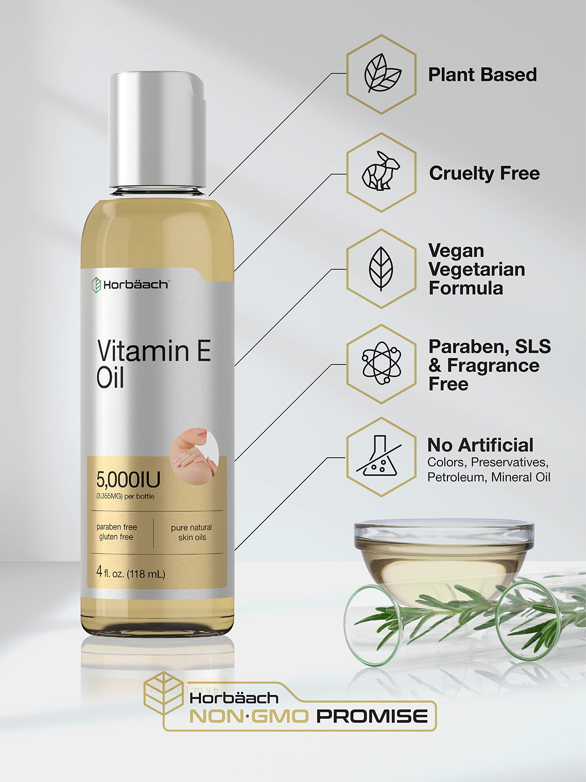 Vitamin E Oil | 5000 IU | 8 oz (2 x 4oz) Value Pack | for Skin, Hair, Face & Body | Vegetarian Horbäach uk supplements