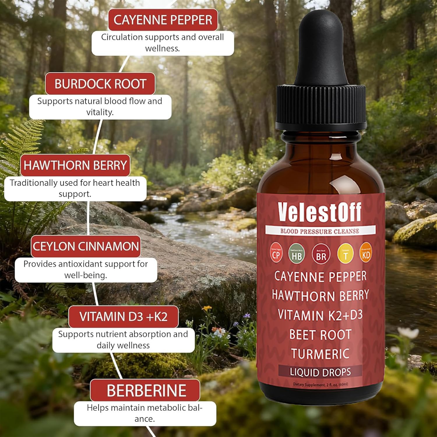 Velestoff Cayenne Pepper | Cayenne Heart & Circulation Blend – Botanical Extracts with Hawthorn, Beet Root, Turmeric, Vitamin K2 & D3 – Daily Wellness Drops (2 fl oz) (1) DFTLUUE uk supplements