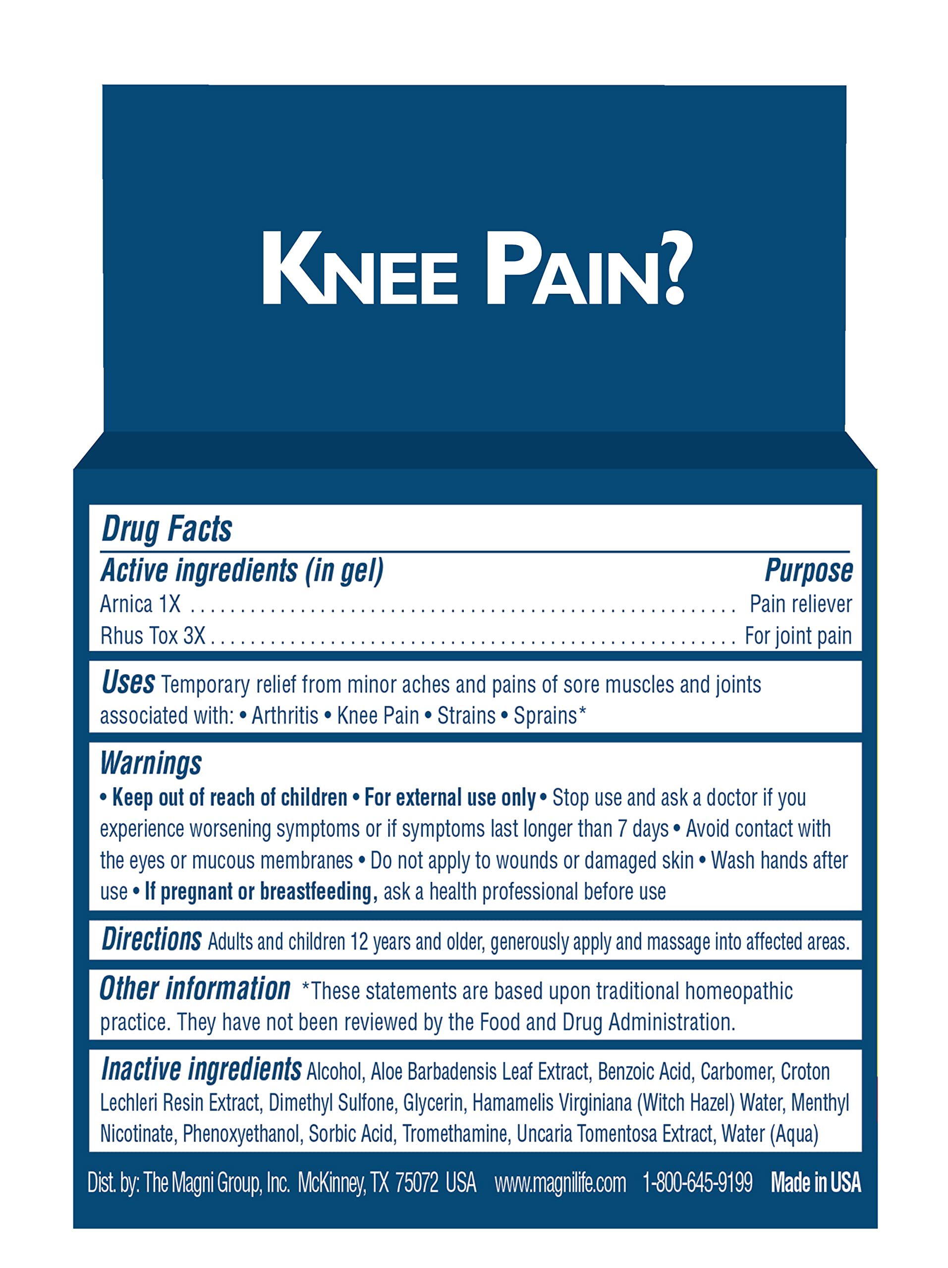 MagniLife Knee Pain Relief Gel (4 oz), Arnica-Based Gel for Joint Pain, Knee Stiffness & Swelling, Non-Greasy, No Staining, Massage-in Formula for Daily Knee Support & Comfort MagniLife uk supplements