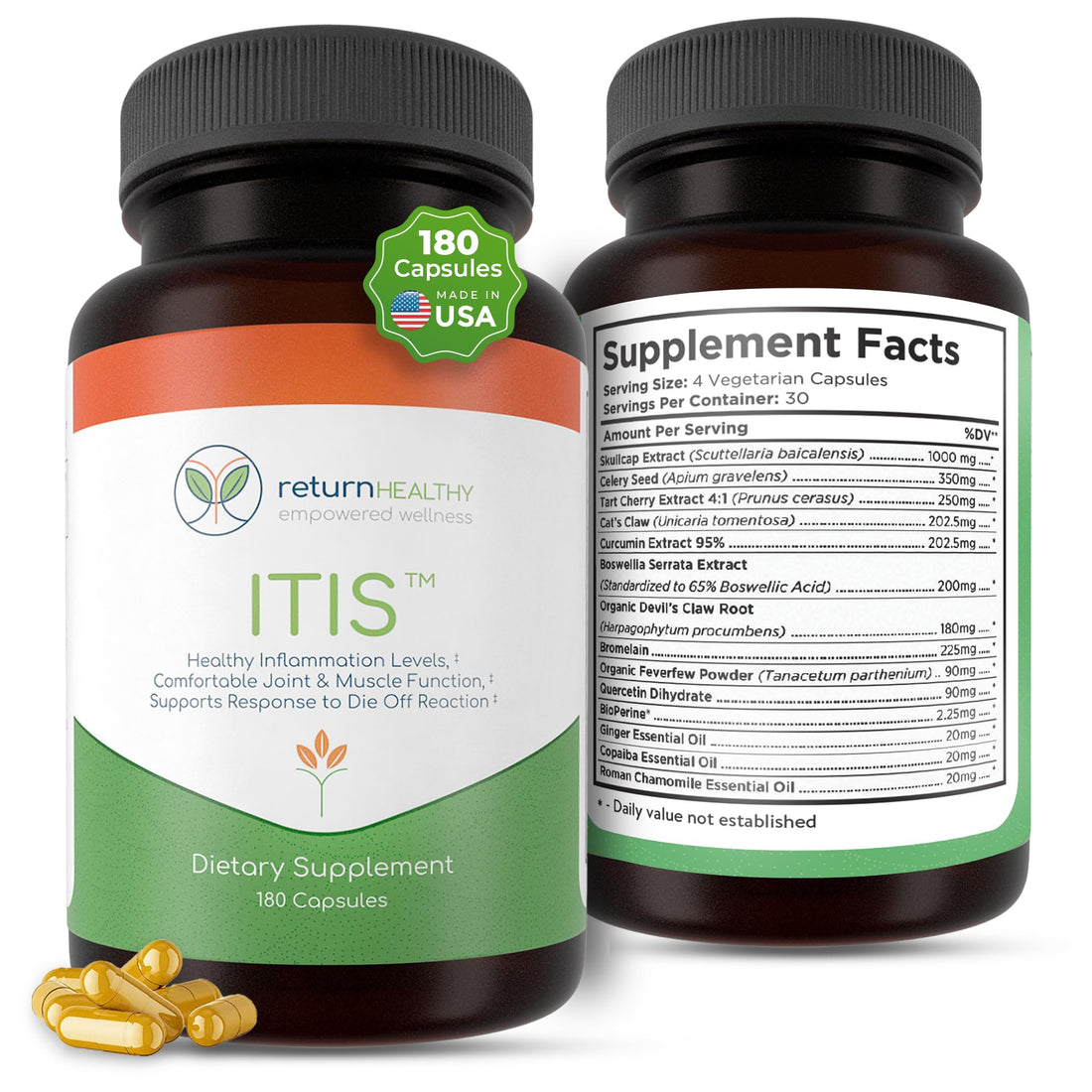 Return Healthy ITIS | Joint Discomfort Support | Nerve Support Supplement | Joint and Muscle Supplements | Celery Seed, Curcumin, Bromelain & More | Pure, Nature-Derived, Plant-Based, 180 caps Return Healthy uk supplements