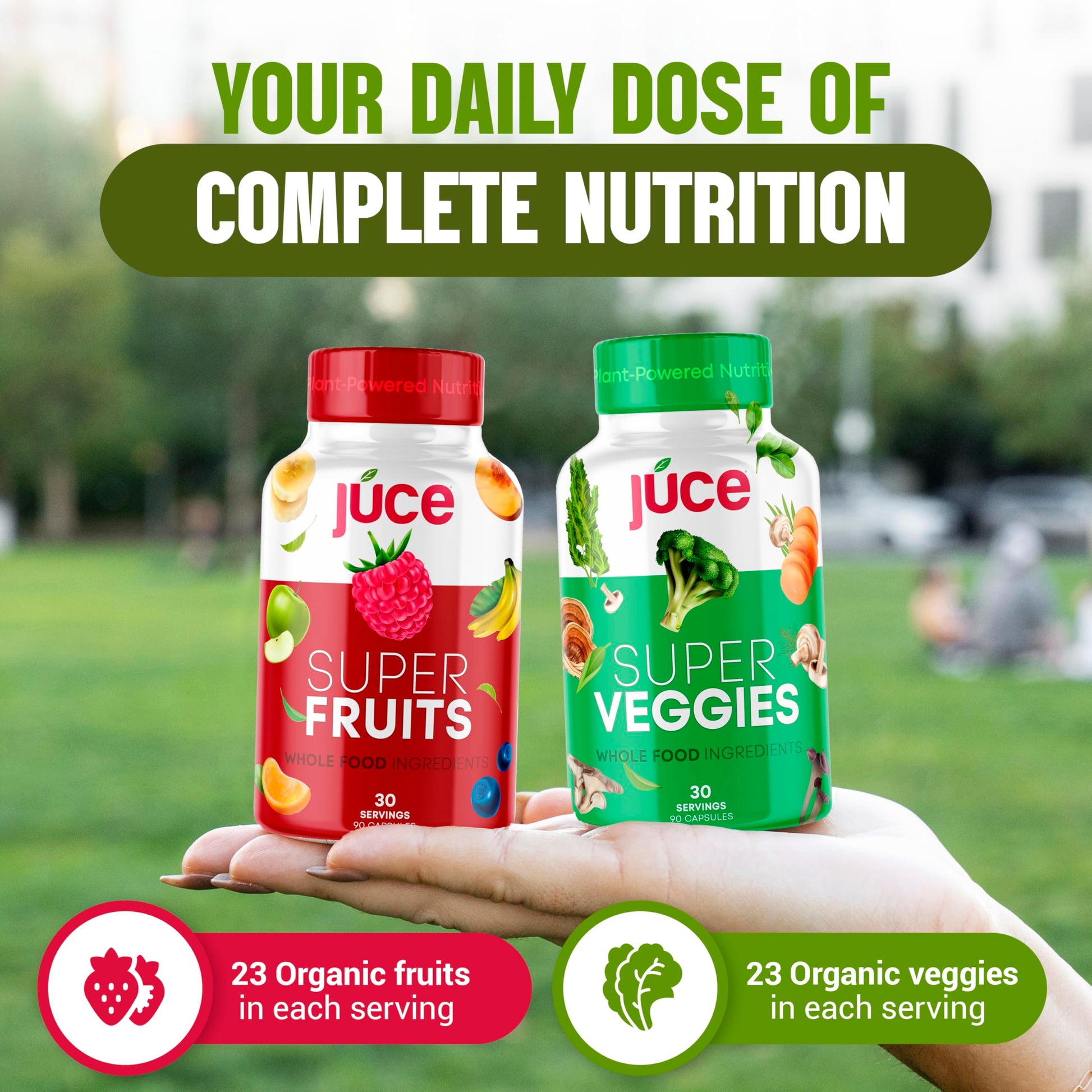 Juce Original Formula - Organic Super Fruit & Veggies Supplement - Gluten/Gelatin Free, Soy Free & Vegan- Reds & Greens Superfood Capsules- 23 Fruits & 23 Vegetables (180 Count)- By Terra Kai Organics Terra Kai Organics uk supplements