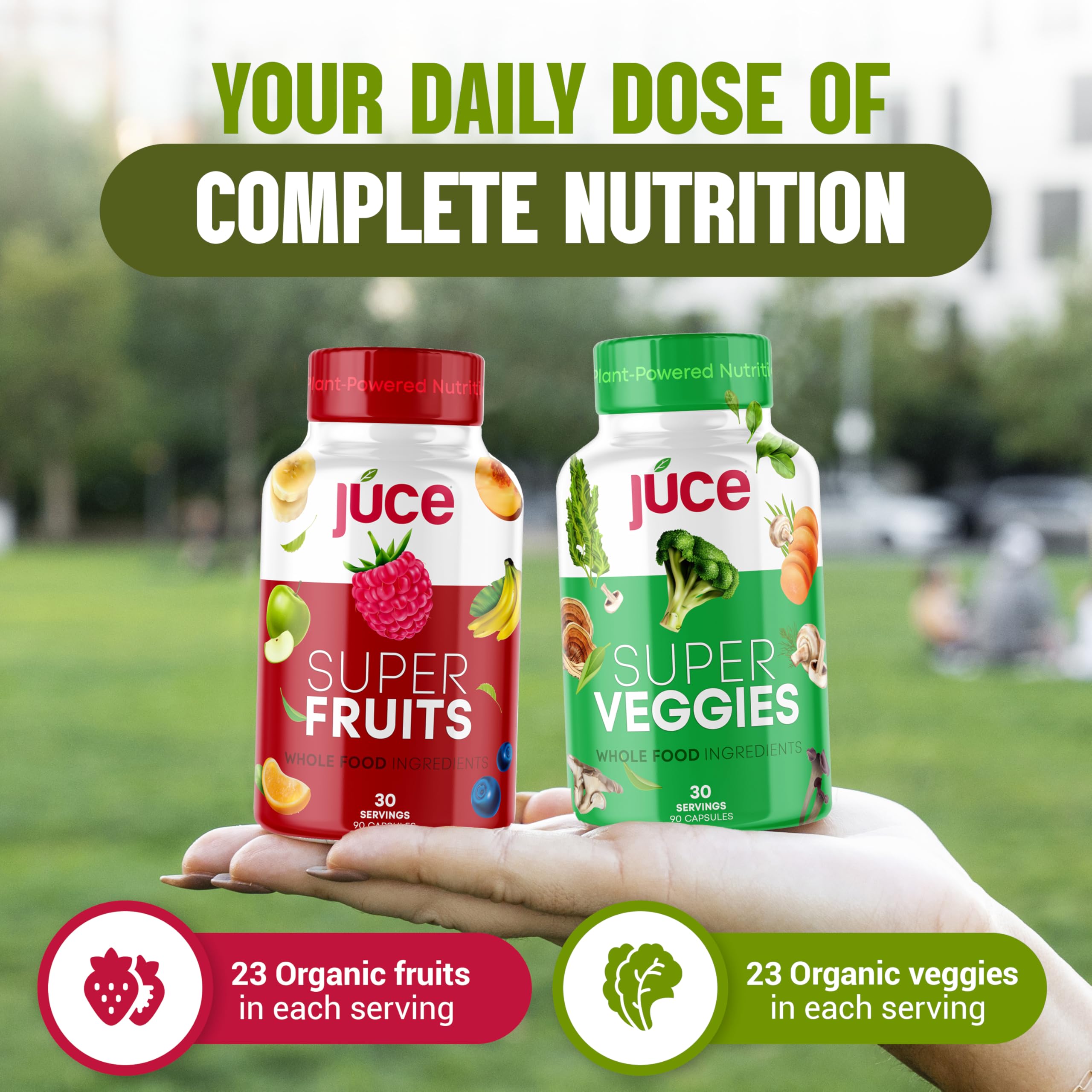 Juce Original Formula - Organic Super Fruit & Veggies Supplement - Gluten/Gelatin Free, Soy Free & Vegan- Reds & Greens Superfood Capsules- 23 Fruits & 23 Vegetables (180 Count)- By Terra Kai Organics Terra Kai Organics uk supplements