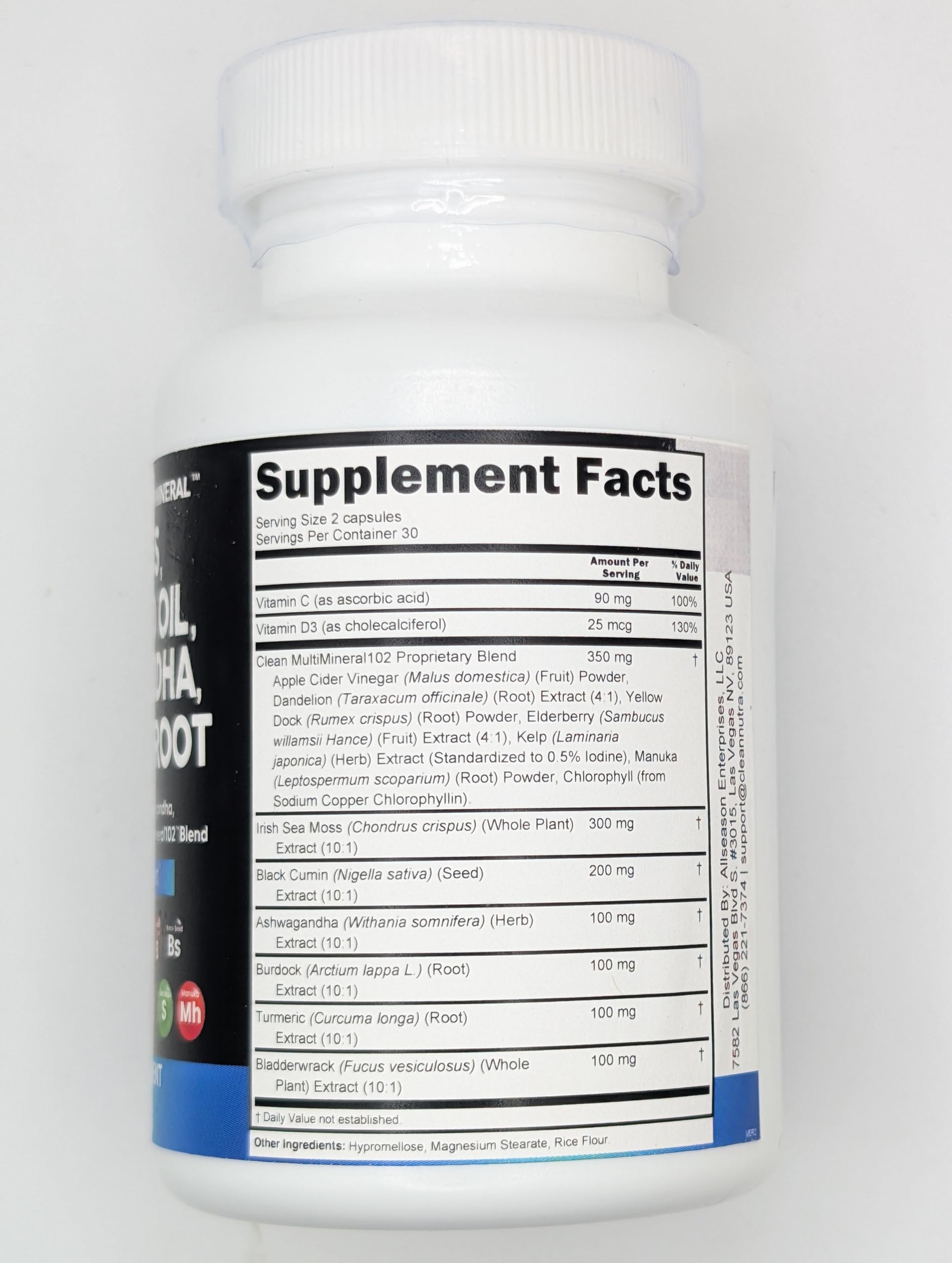 Sea Moss Black Seed Oil Ashwagandha Turmeric Bladderwrack Burdock & Vitamin C Vitamin D3 with Elderberry Manuka Dandelion Yellow Dock Iodine Chlorophyll ACV - 5Pack Clean Nutraceuticals uk supplements