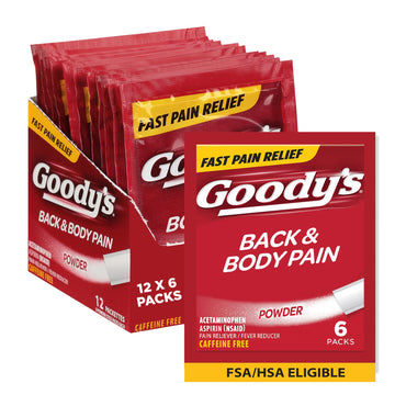 Goody's Body Ache & Back Pain Relief Powder, Dual Action with Acetaminophen & Aspirin, Caffeine-Free, 6 Count, Pack of 12 Goody's uk supplements