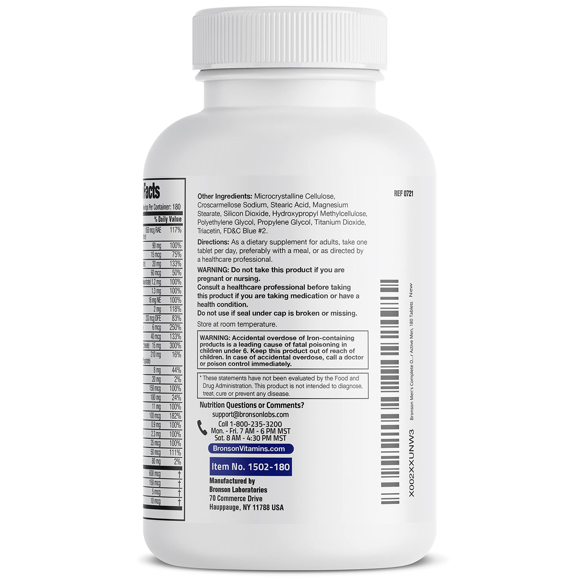 Bronson ONE Daily Men’s Complete Multivitamin Multimineral Once-Daily Multi for Active Men, 180 Tablets Bronson uk supplements