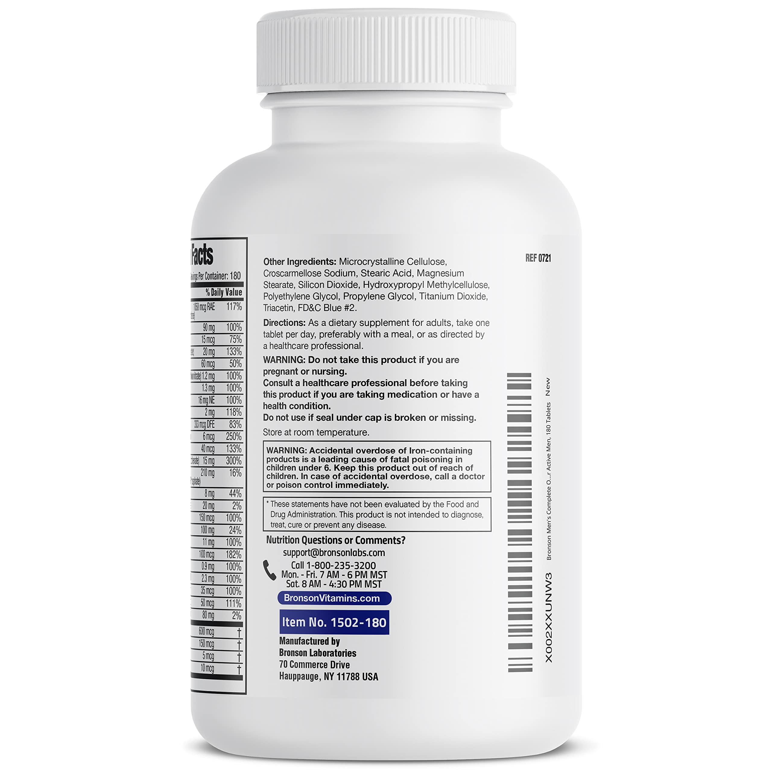 Bronson ONE Daily Men’s Complete Multivitamin Multimineral Once-Daily Multi for Active Men, 180 Tablets Bronson uk supplements