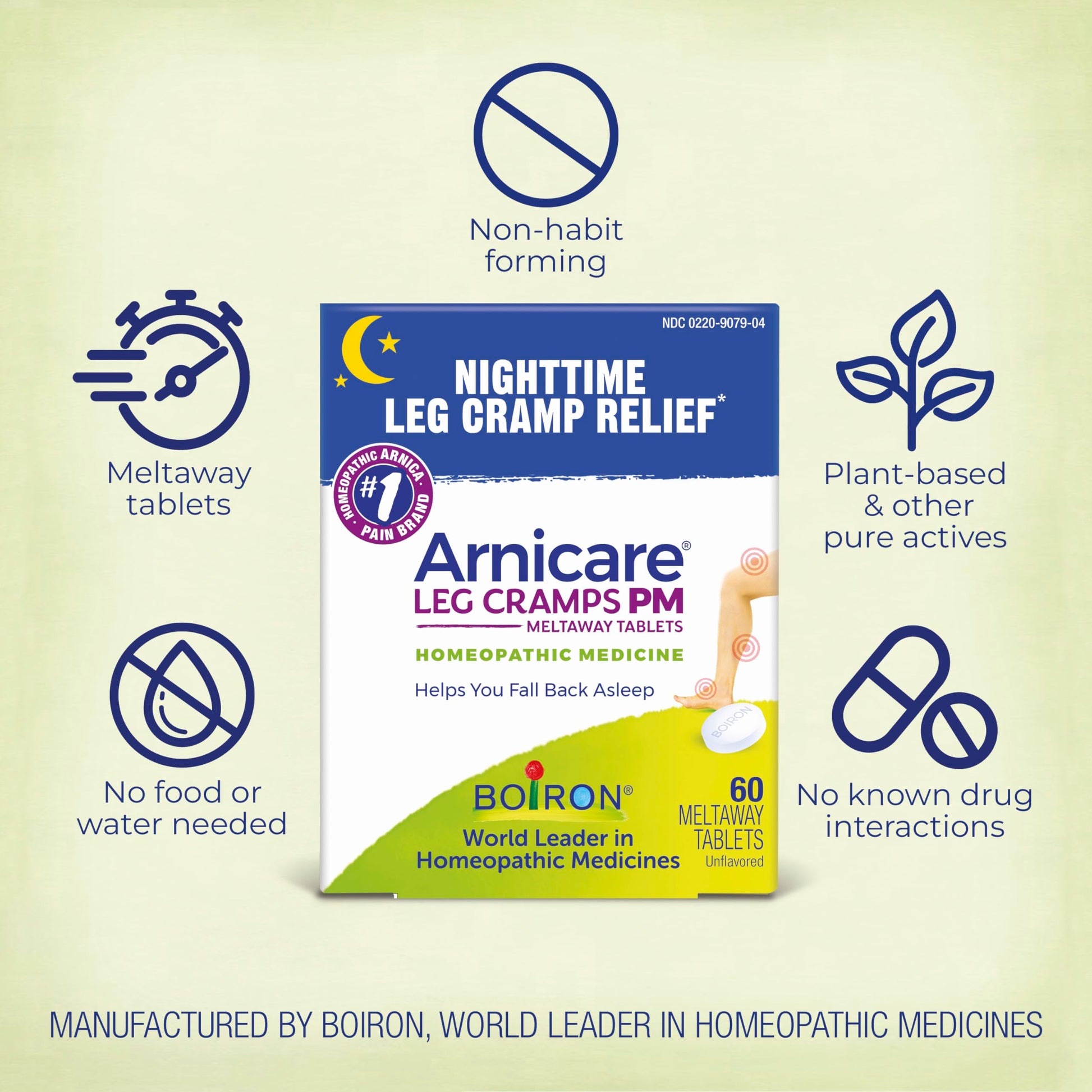 Boiron Arnicare Leg Cramps PM for Nighttime Relief from Cramping and Stiffness in Feet or Calves - 60 Tablets Boiron uk supplements