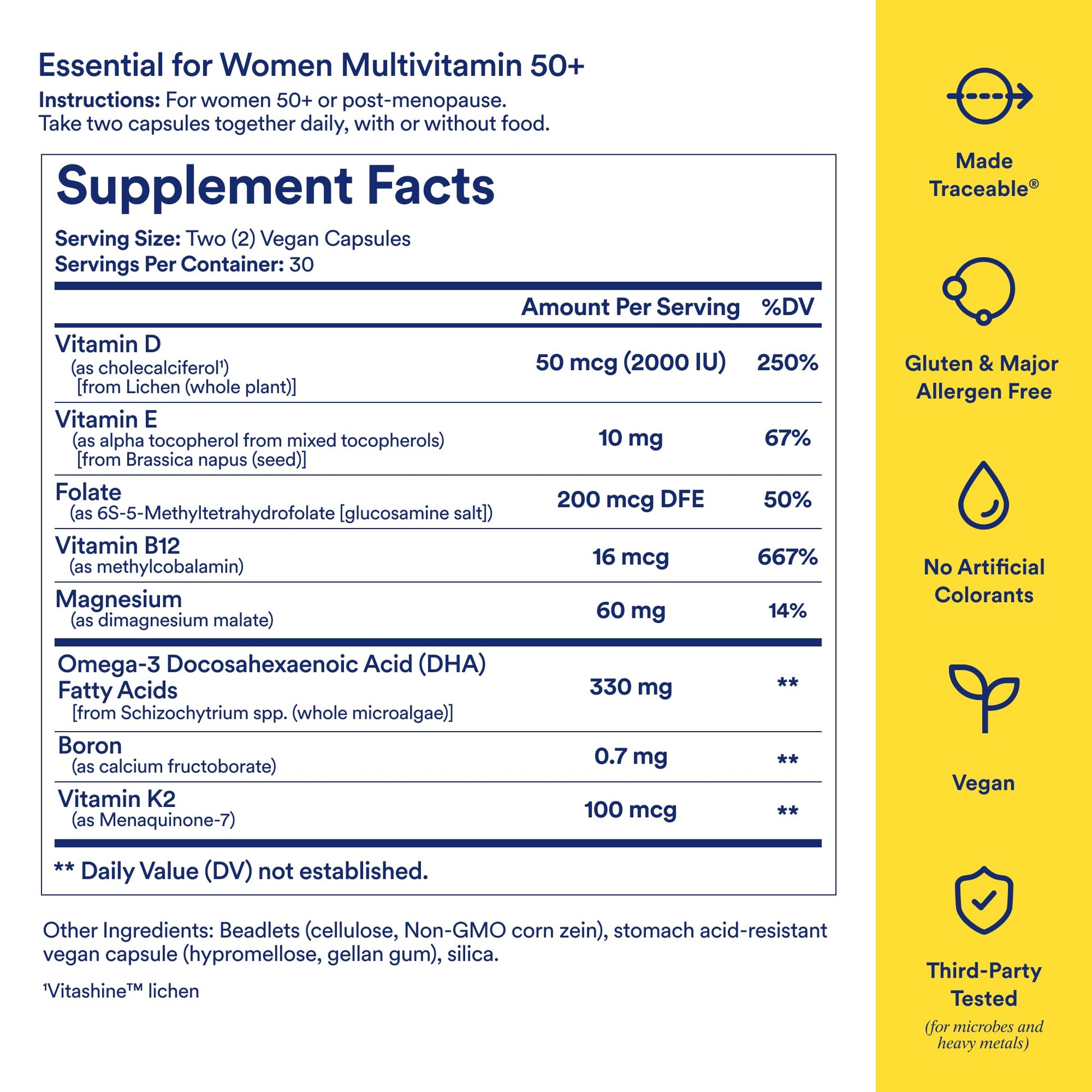 Ritual Multivitamin for Women 50+, Menopause Supplements with Vitamin D3, K2 and Magnesium for Bone Support*, Omega-3 DHA, Vitamin B12, Non-GMO, Mint Essenced, 30 Day Supply, 60 Vegan Capsules Ritual uk supplements